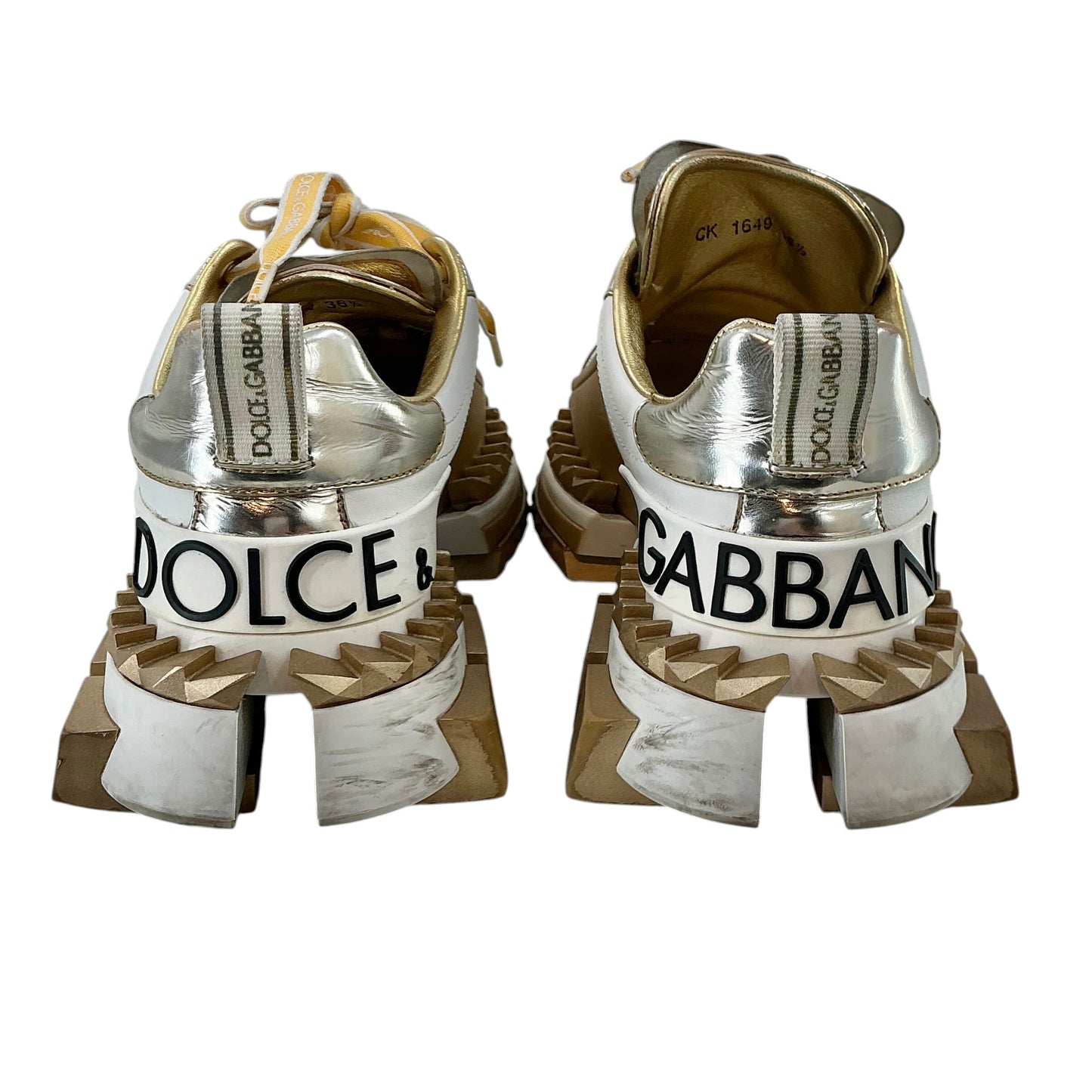 Dolce & Gabbana Super King White & Metallic Gold Chunky Sneakers