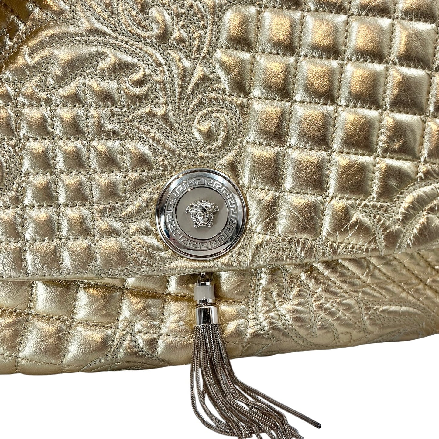 Versace Gold Barocco Quilted Nappa Leather Vanitas Medea Shoulder Bag