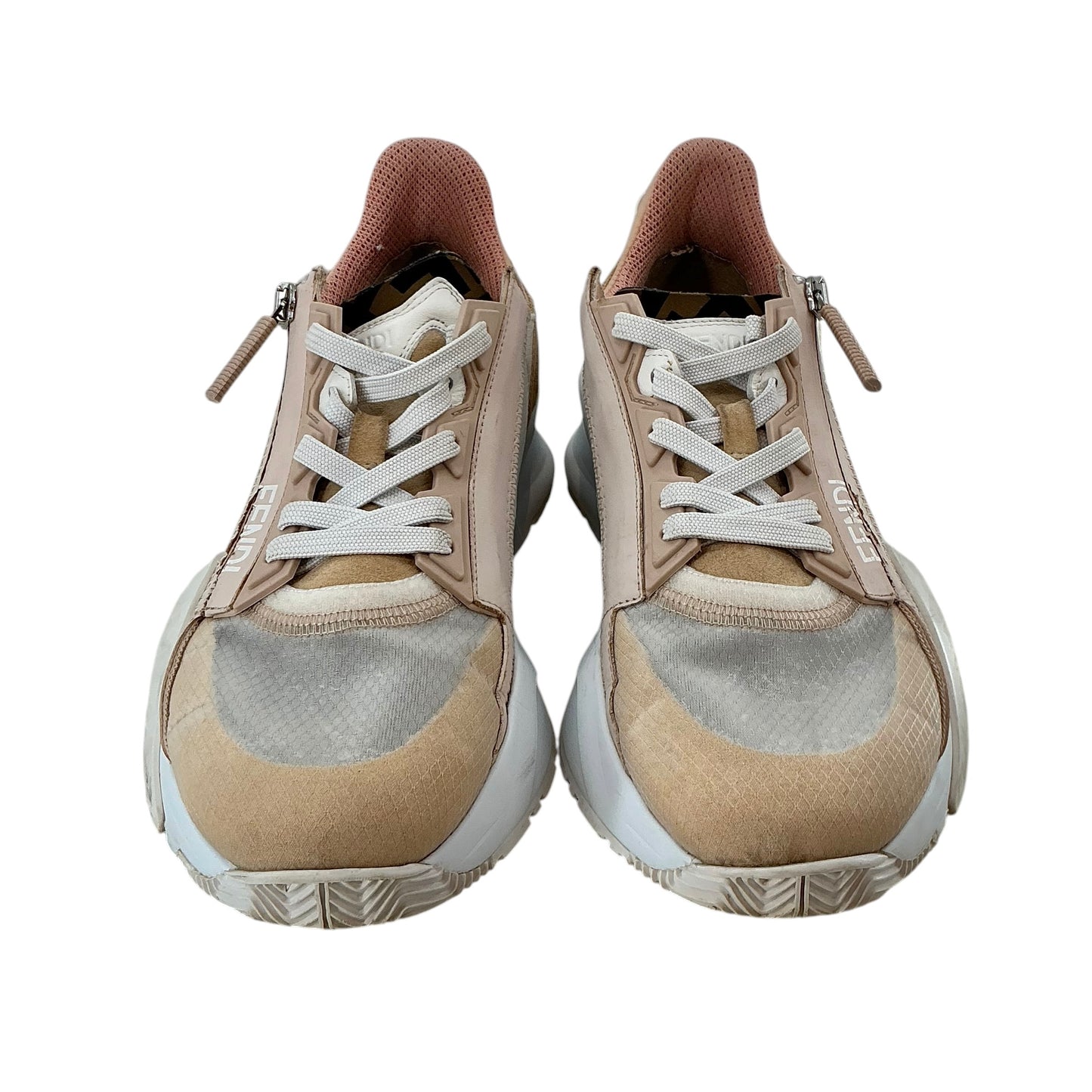 Fendi Flow Pink Beige Leather Mesh Sneakers