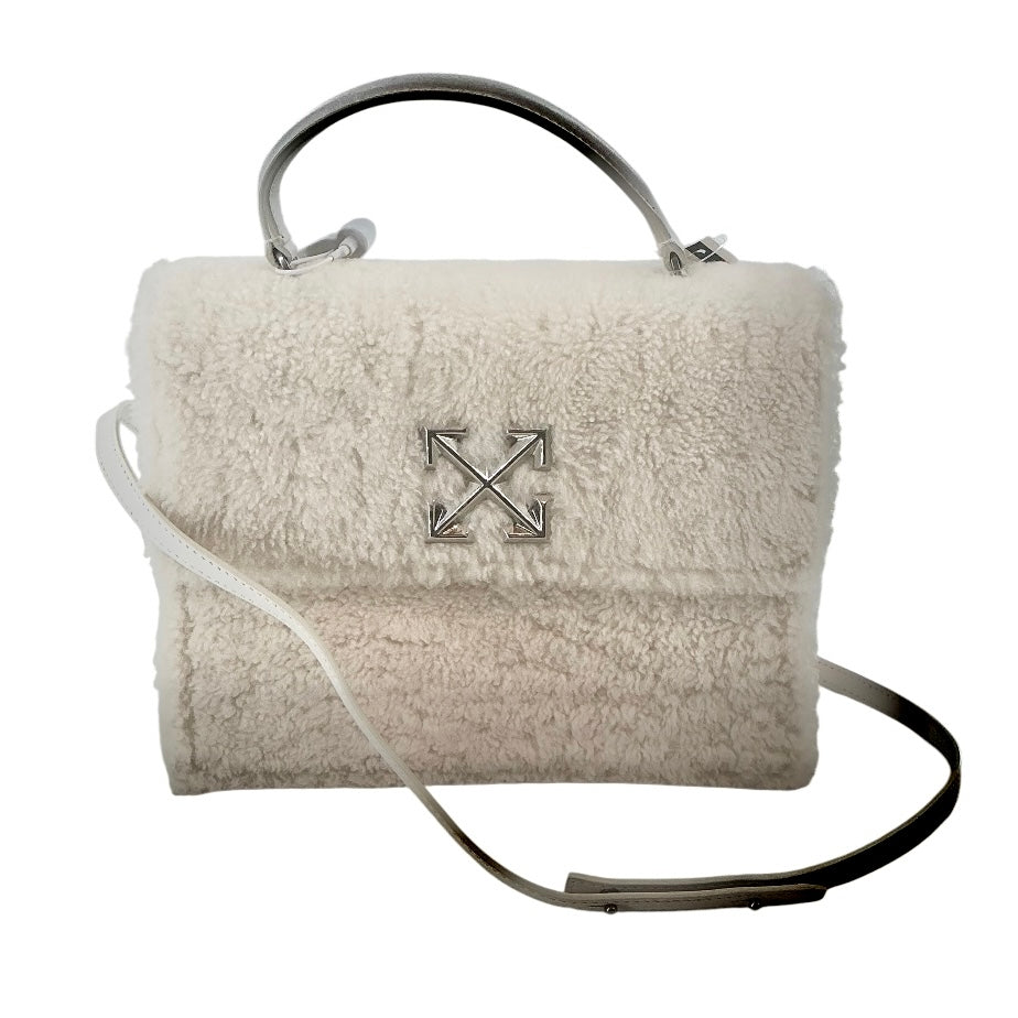 Off-White White Shearling & Leather Jitney 2.8 Top Handle Bag
