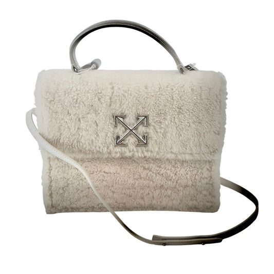 Off-White White Shearling & Leather Jitney 2.8 Top Handle Bag