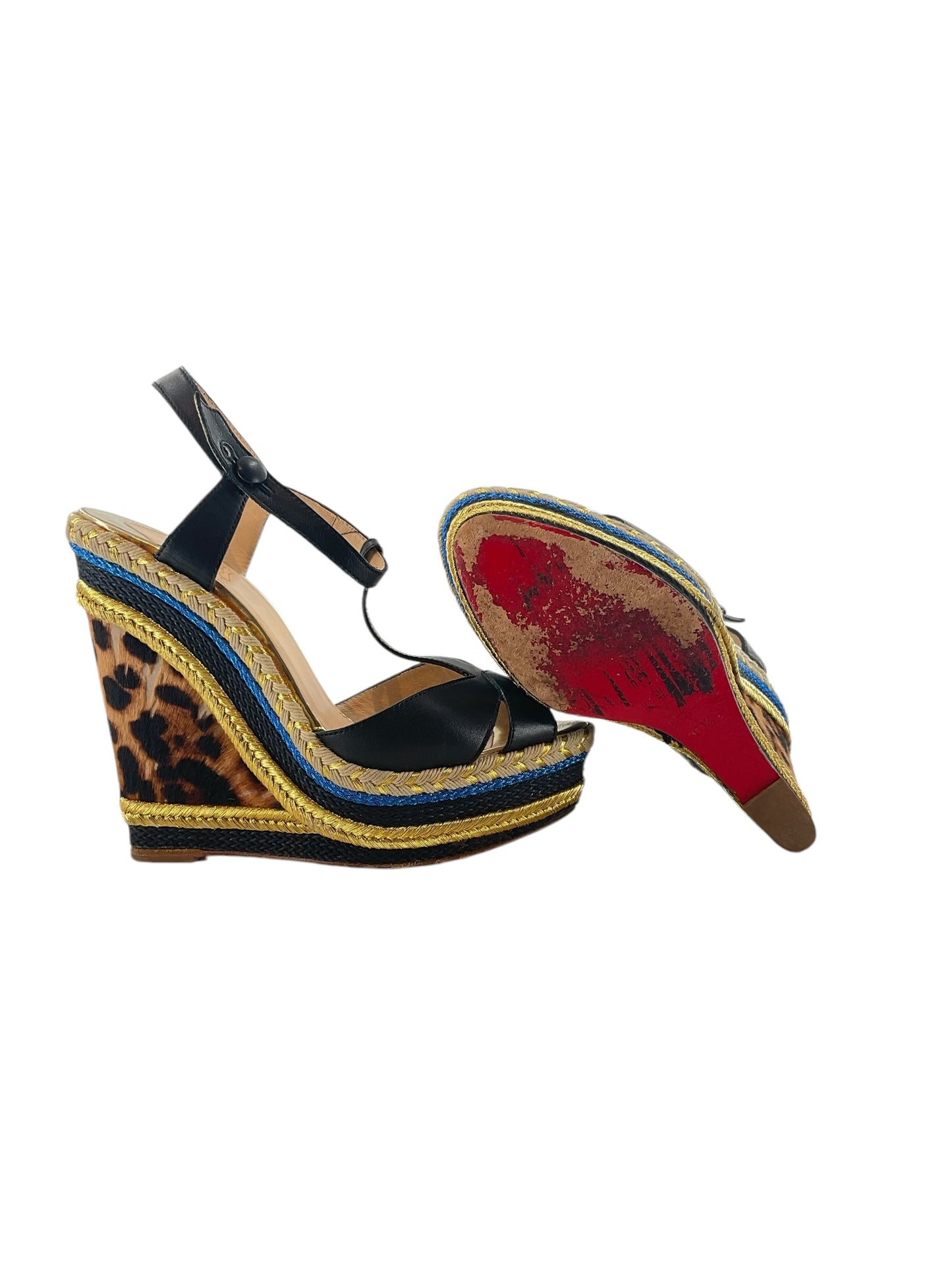 Christian Louboutin Trotolita Leopard&Pony Hair Espadrille Wedge Sandals