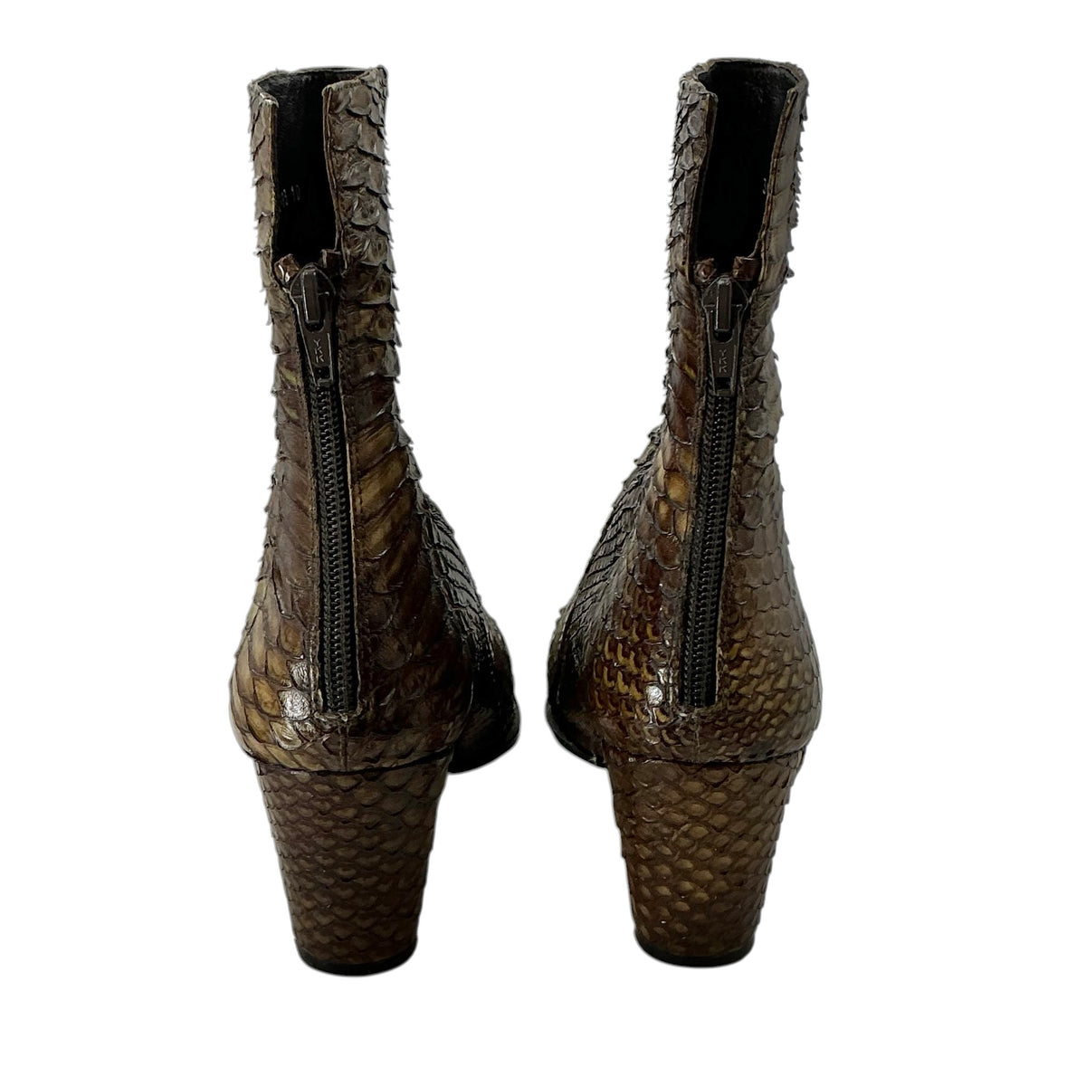 Stuart Weitzman Exotic Brown Snakeskin Pointed Toe Ankle Boots
