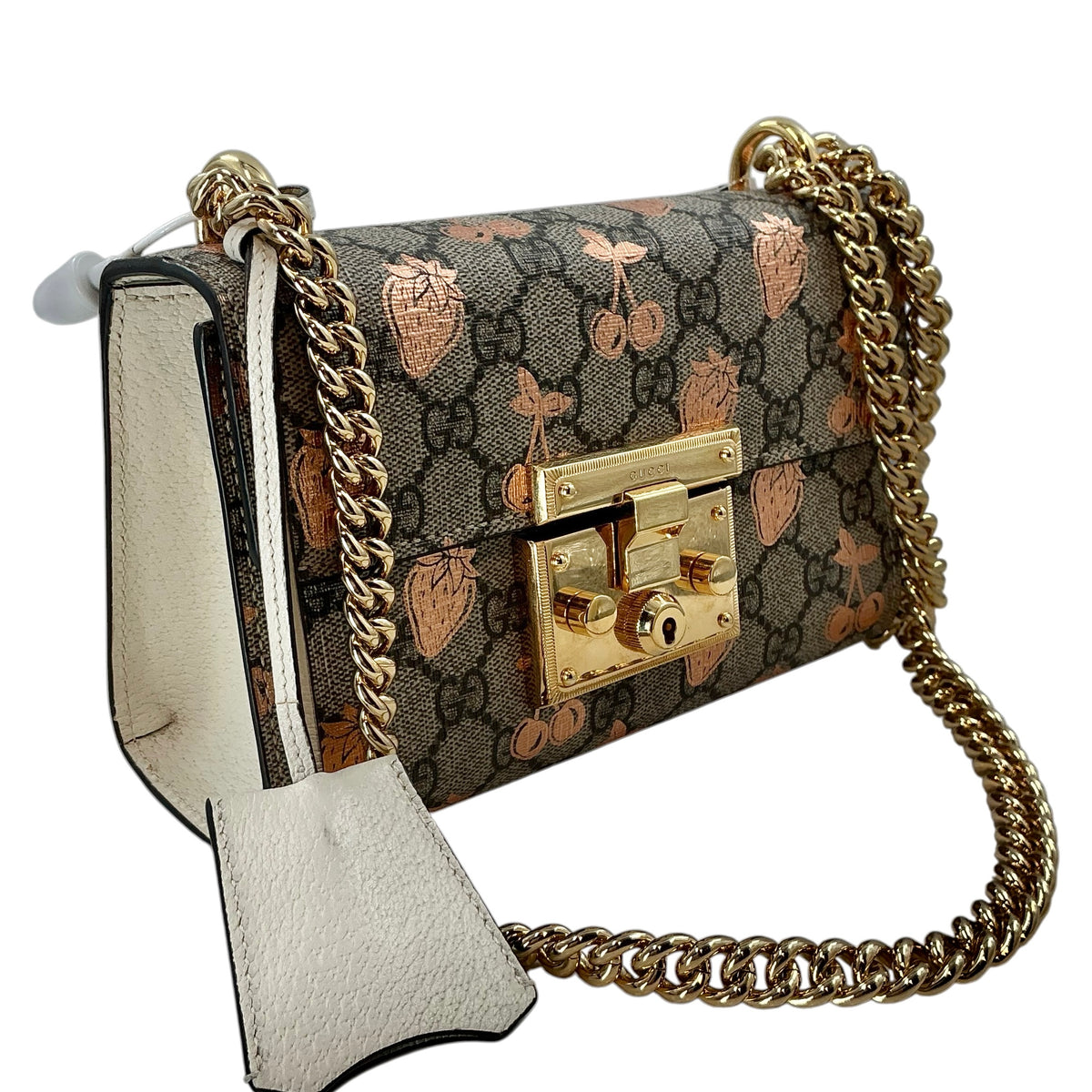 Gucci Padlock GG Supreme Small Strawberry & Cherry Shoulder Bag