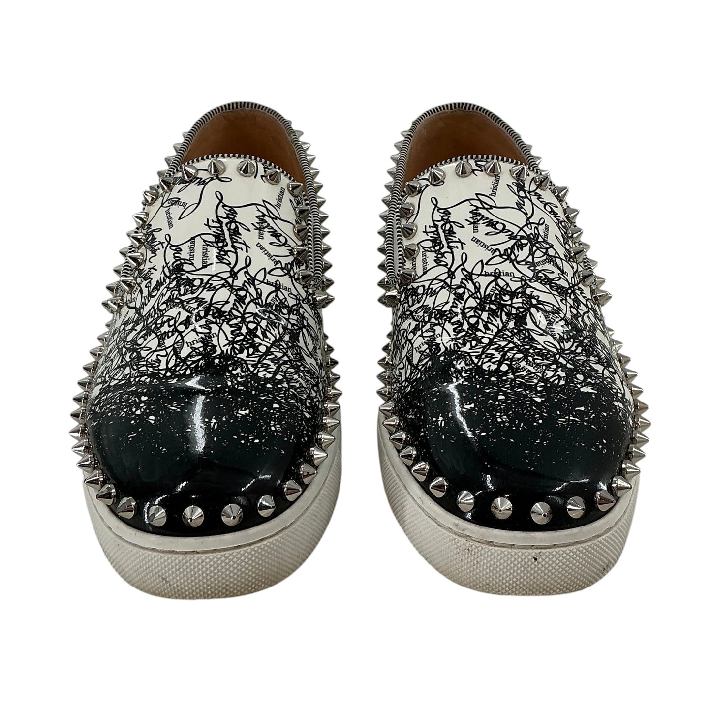 Christian Louboutin Pik Boat Spikes Patent Graffiti Slip-On Sneakers