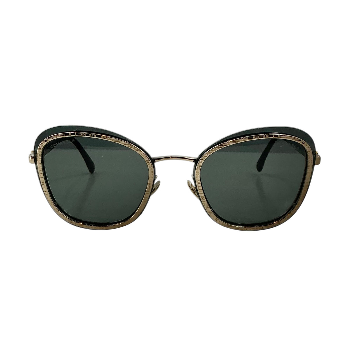 CHANEL 4264 Pantos Oval Sunglasses – Matte Black & Gold Trim / Grey Lens