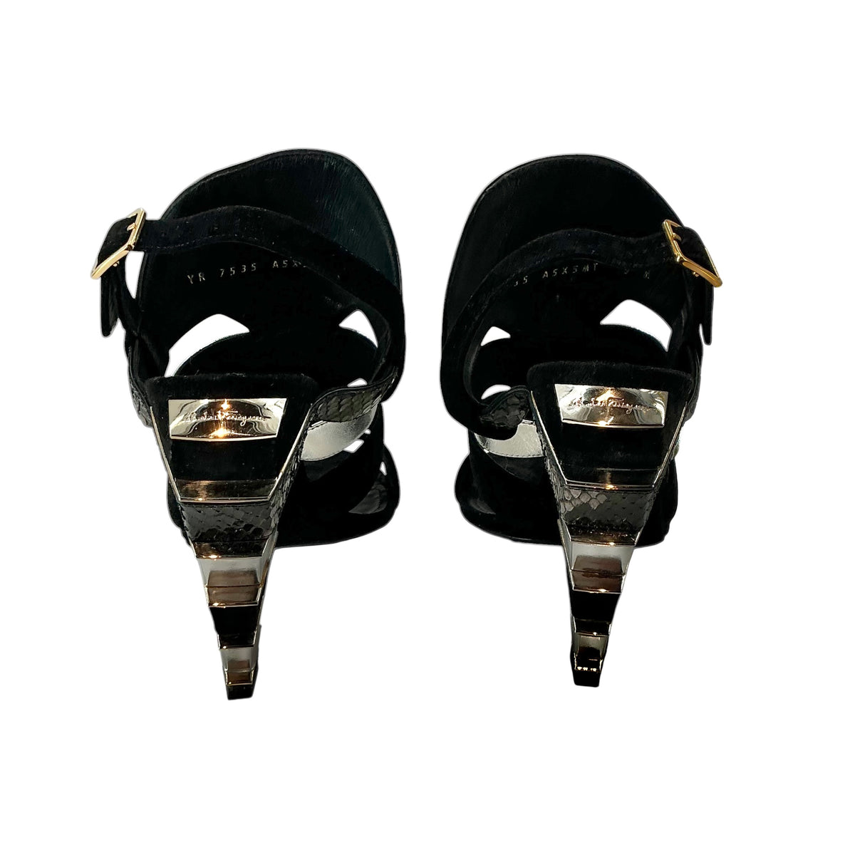 Salvatore Ferragamo "Laos" Suede & Python Strappy Sandals
