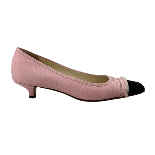 Prada Vintage Pink Canvas Fringed Cap-Toe Kitten Heels