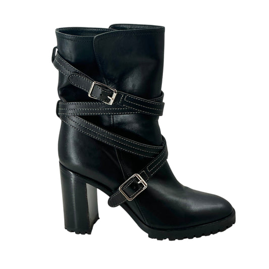 Gianvito Rossi "Maren" 90 Buckled Black Leather Ankle Boots