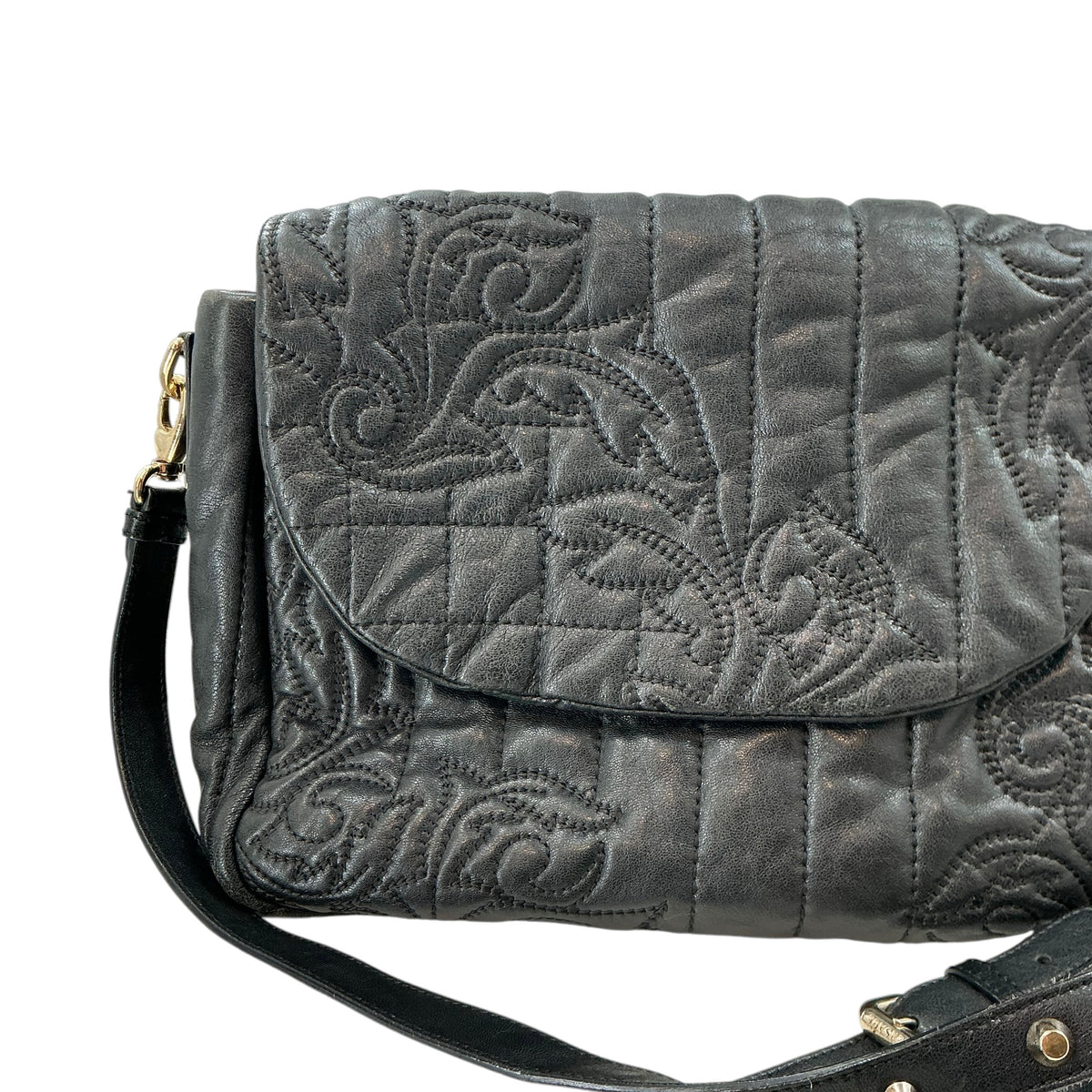 Gianni Versace Quilted Embroidered Leather Crossbody Bag