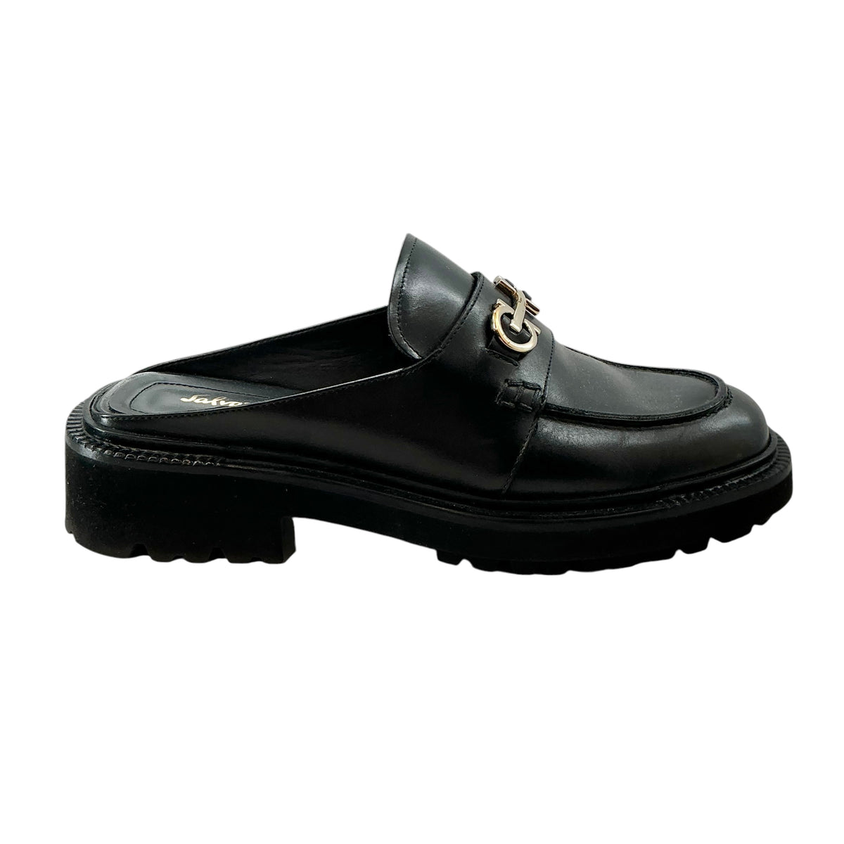 Salvatore Ferragamo Black Leather Gancini Platform Loafer Mules