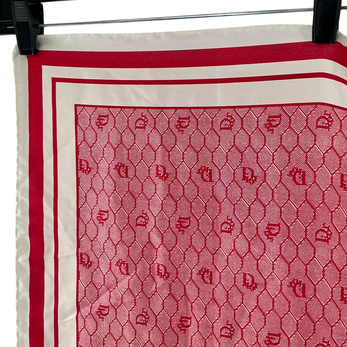 Vintage Christian Dior Red & White Monogram Honeycomb Silk Square Scarf