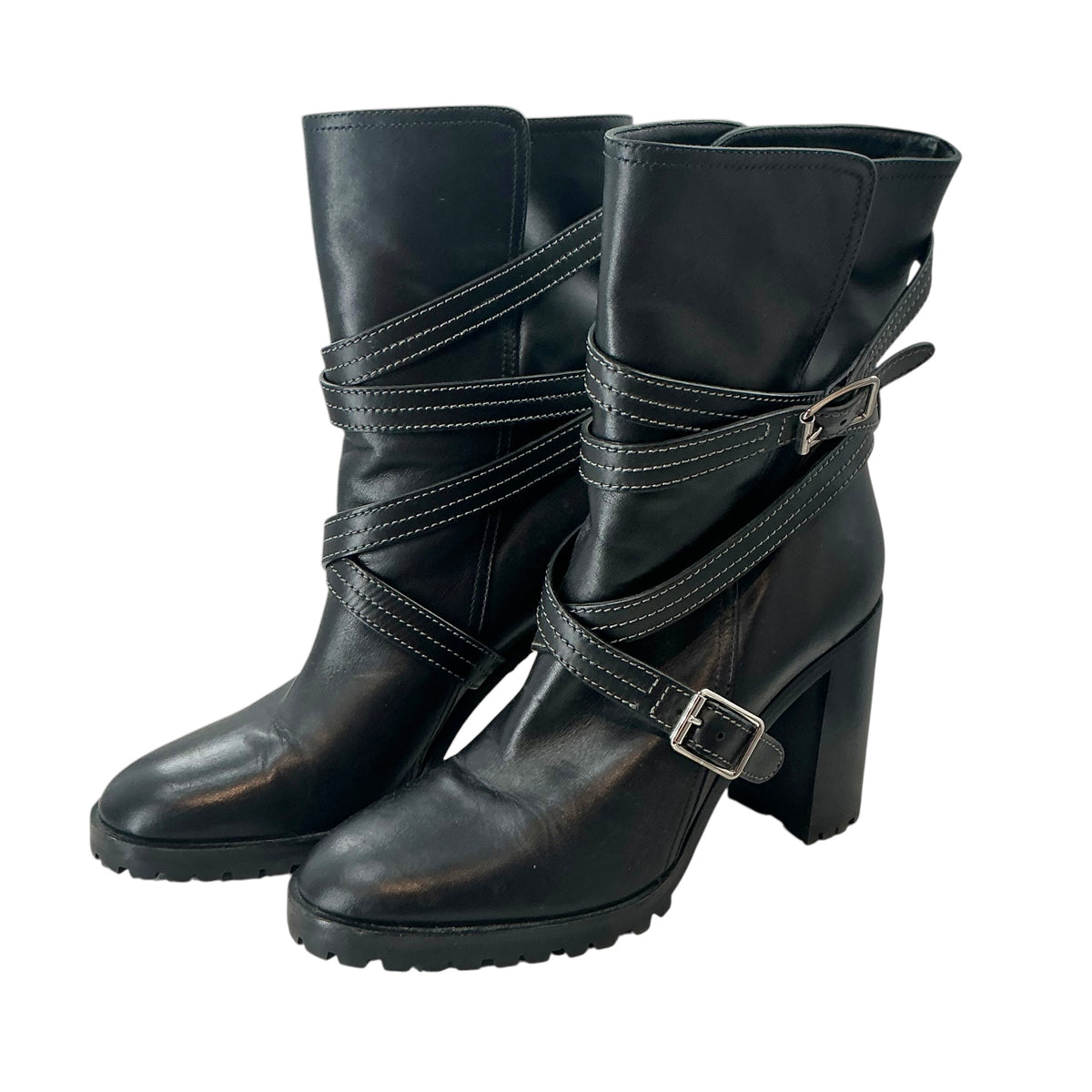 Gianvito Rossi "Maren" 90 Buckled Black Leather Ankle Boots