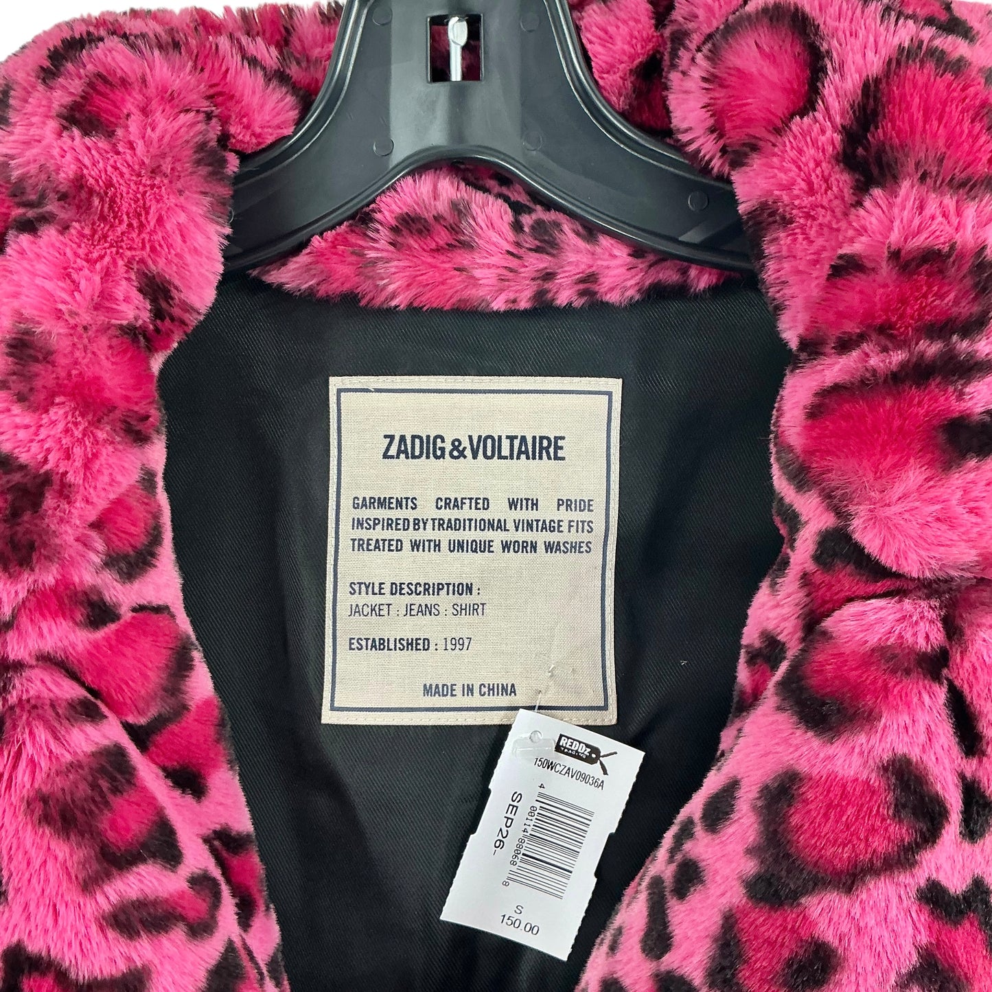 Zadig & Voltaire Lila Pink Leopard Print Faux Fur Statement Jacket