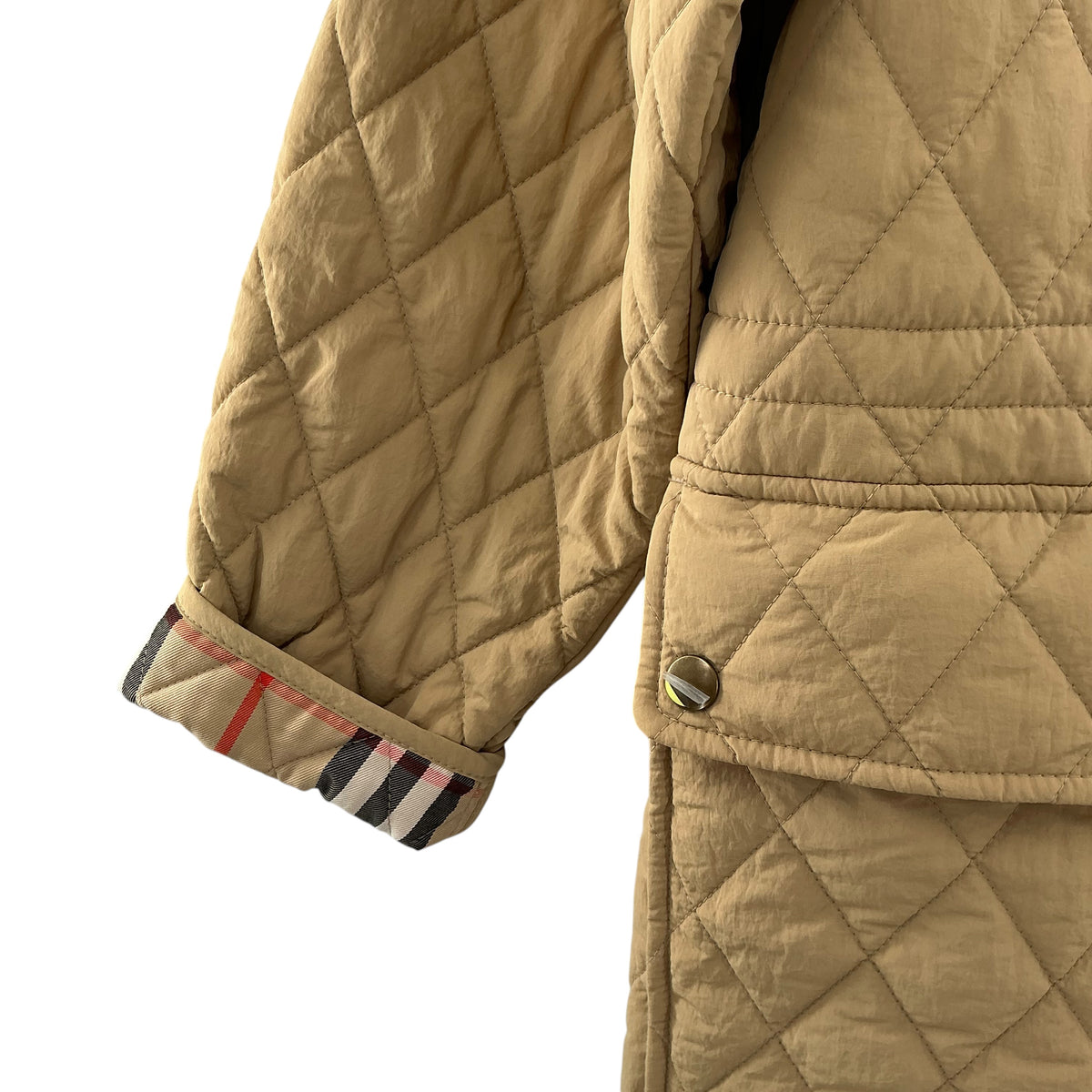 Burberry Flax Beige Diamond-Quilted Long Hooded Parka Coat