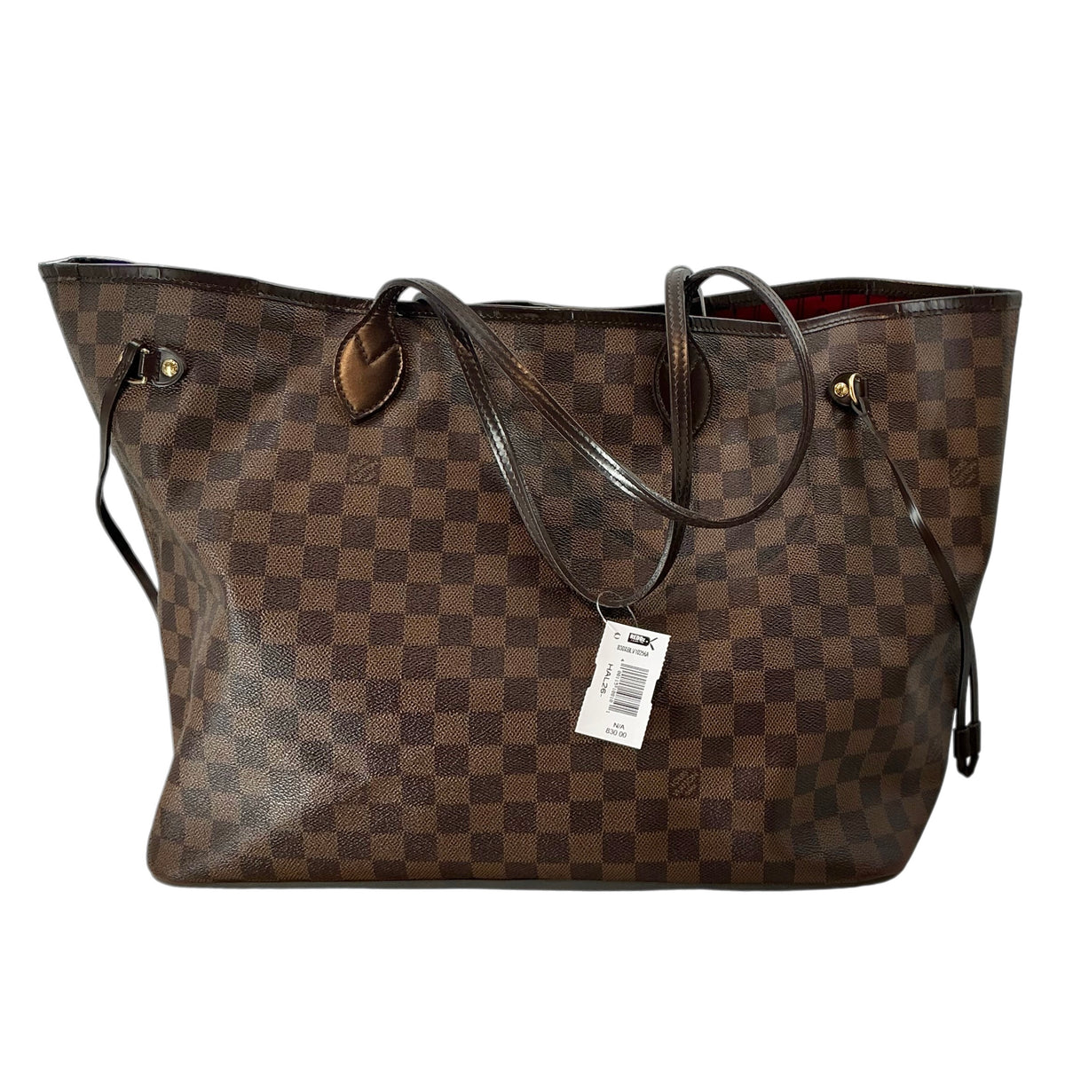 Louis Vuitton Neverfull GM Damier Ebene Tote Bag Brown Red Interior