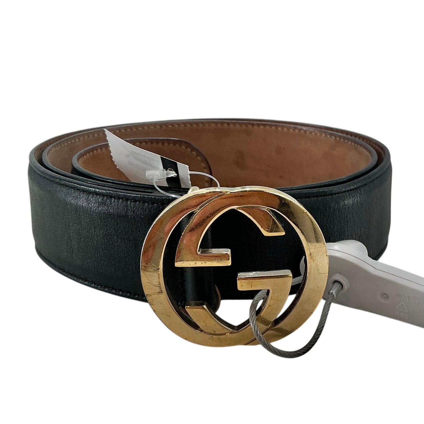 Gucci Black Leather Interlocking G Gold Buckle Belt