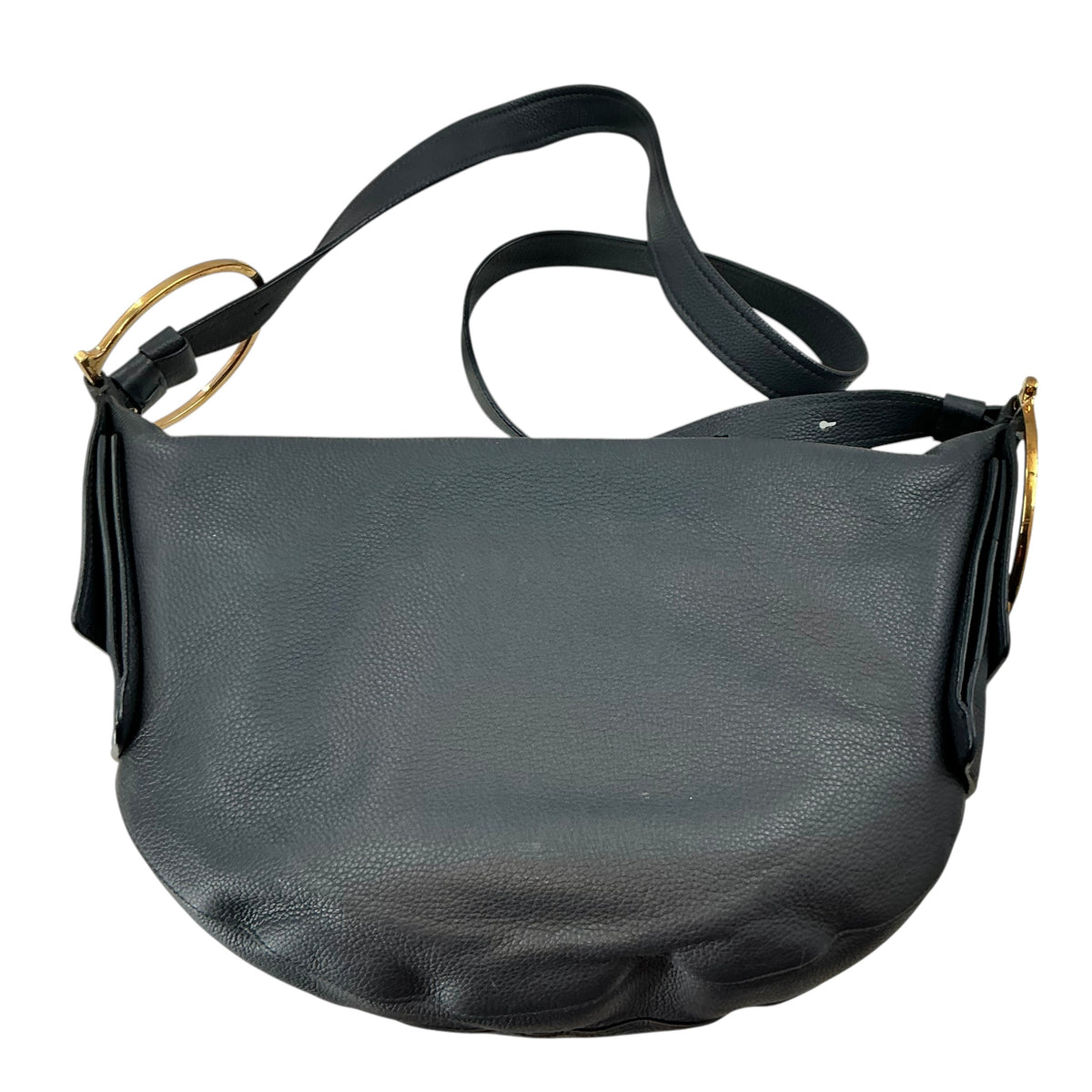 Salvatore Ferragamo Black Hammered Leather Hoop Hobo Bag