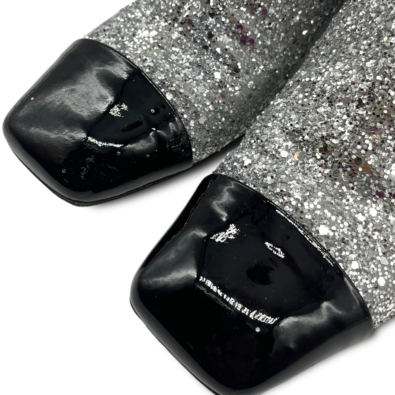 Chanel Glitter Patent Cap Toe Short Boots