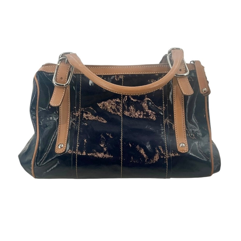 TOD’S Black Coated Canvas Satchel with Tan Leather Trim