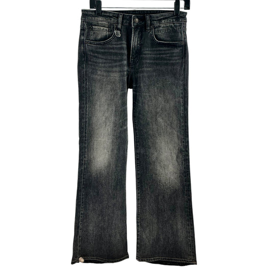 R13 Distressed Joan Cropped Flare Jeans Washed Charcoal Grey
