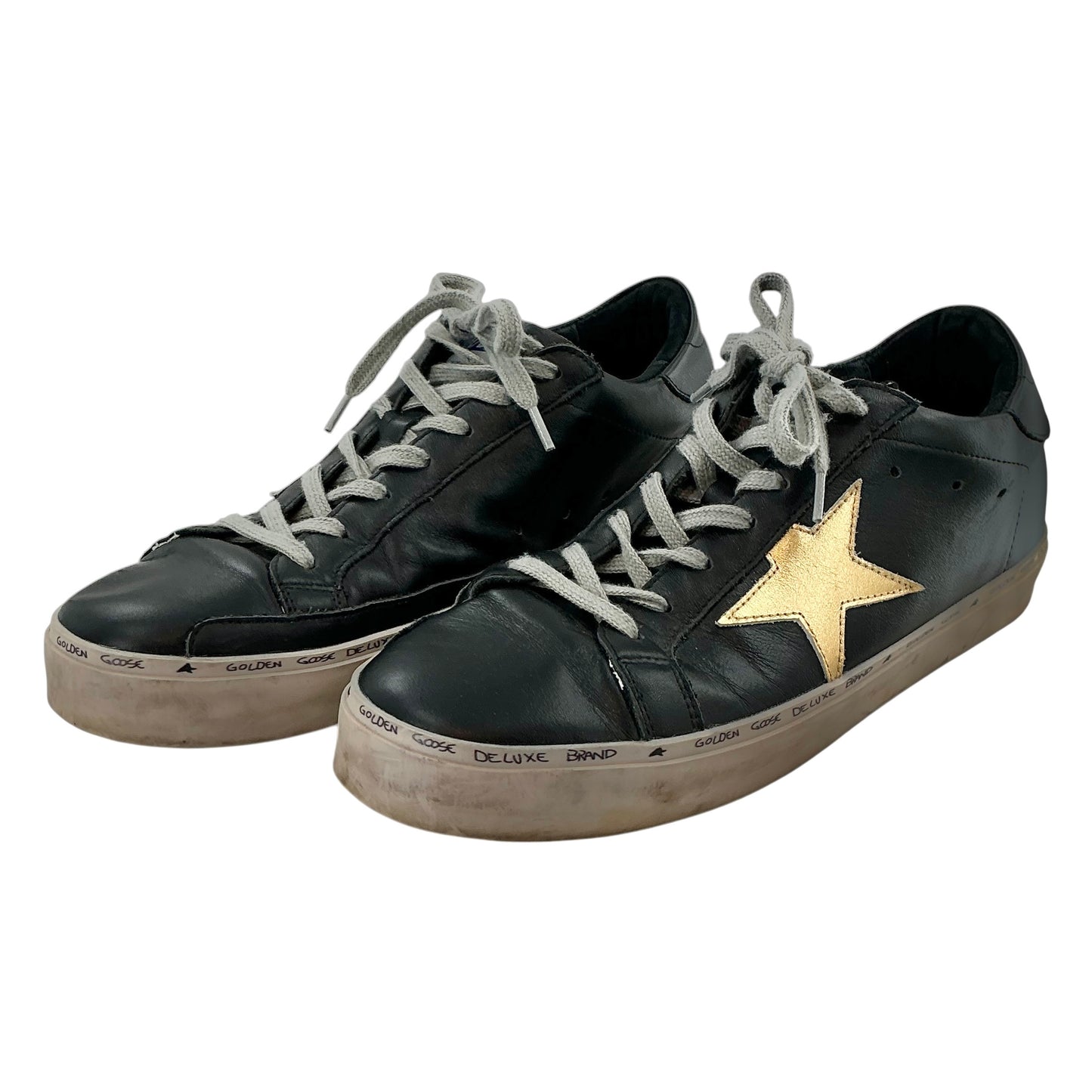 Golden Goose Hi Star Black Leather Metallic Gold Star Sneakers