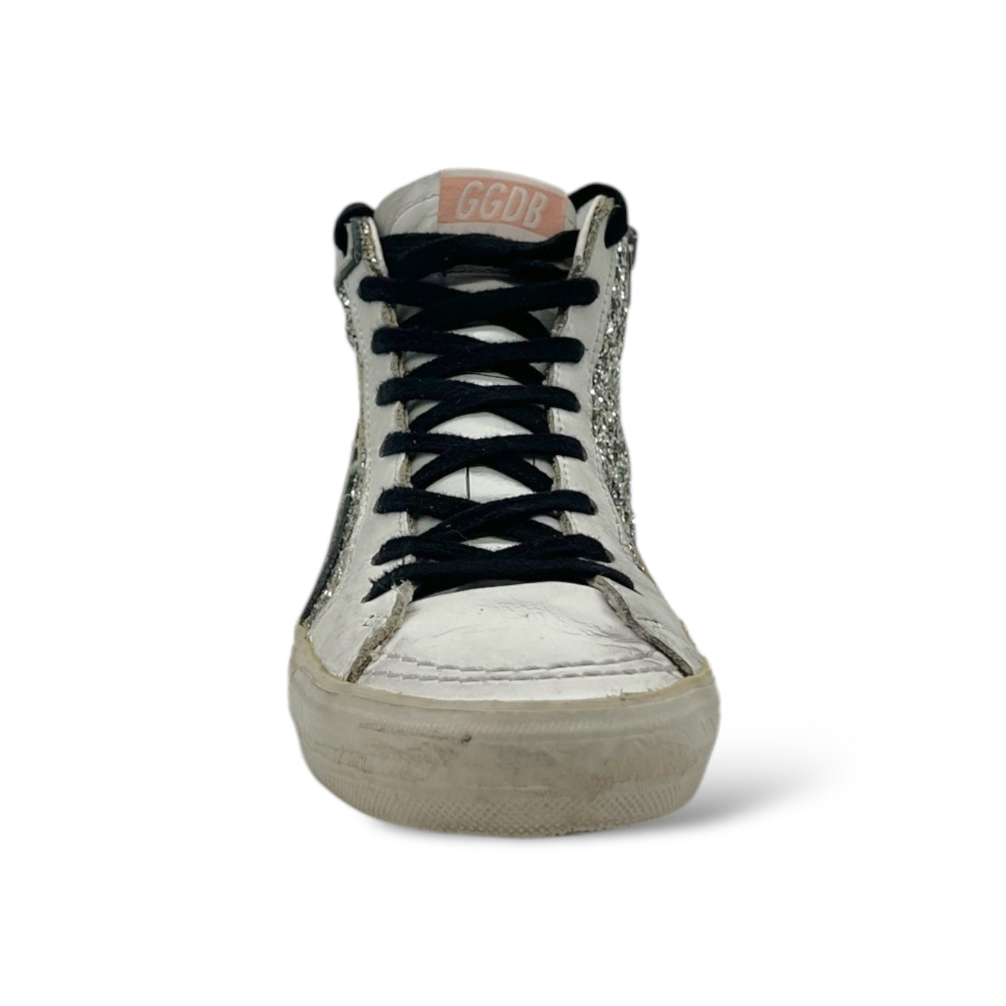 Golden Goose Slide Distressed Suede-Trimmed Leather and Lurex High-Top Women’s Sneakers