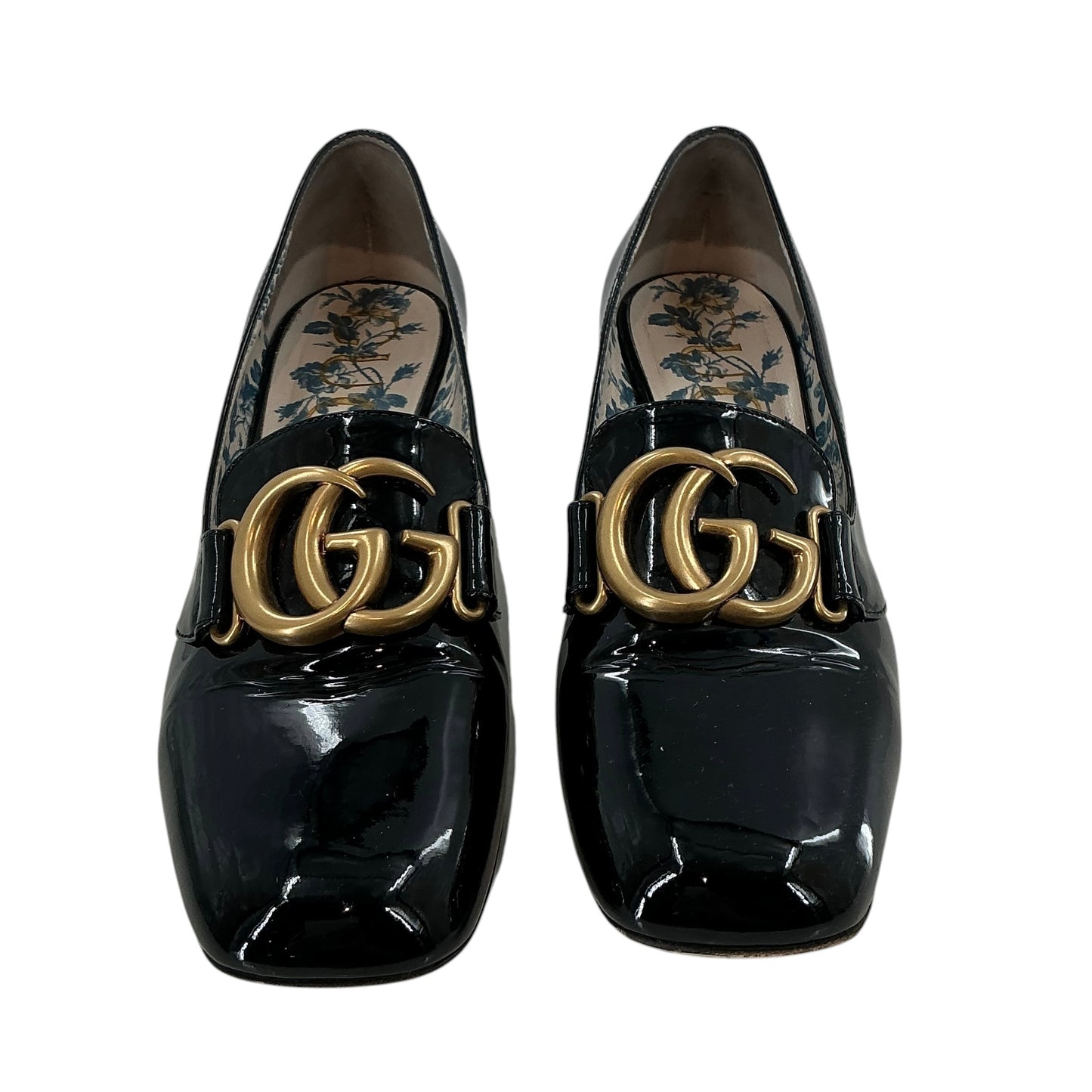 Gucci Black Patent Leather Victoire 55mm GG Loafer Pumps