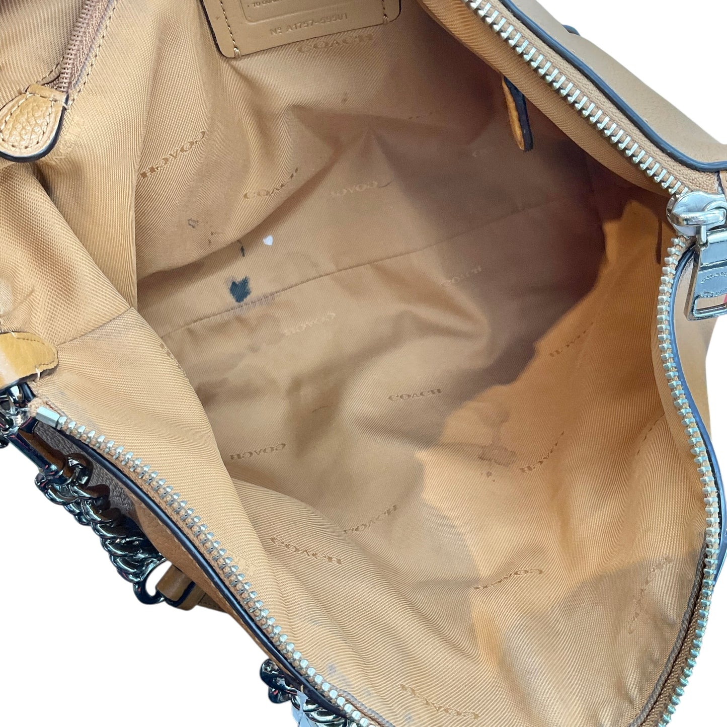 COACH Chain Prairie Satchel in Mustard / Saddle Yellow Pebbled Leather (Style 59501)
