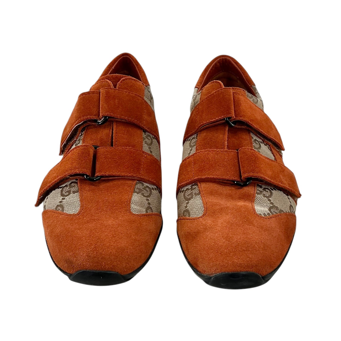 Gucci Vintage GG Monogram Canvas & Rust Orange Suede Velcro Sneakers