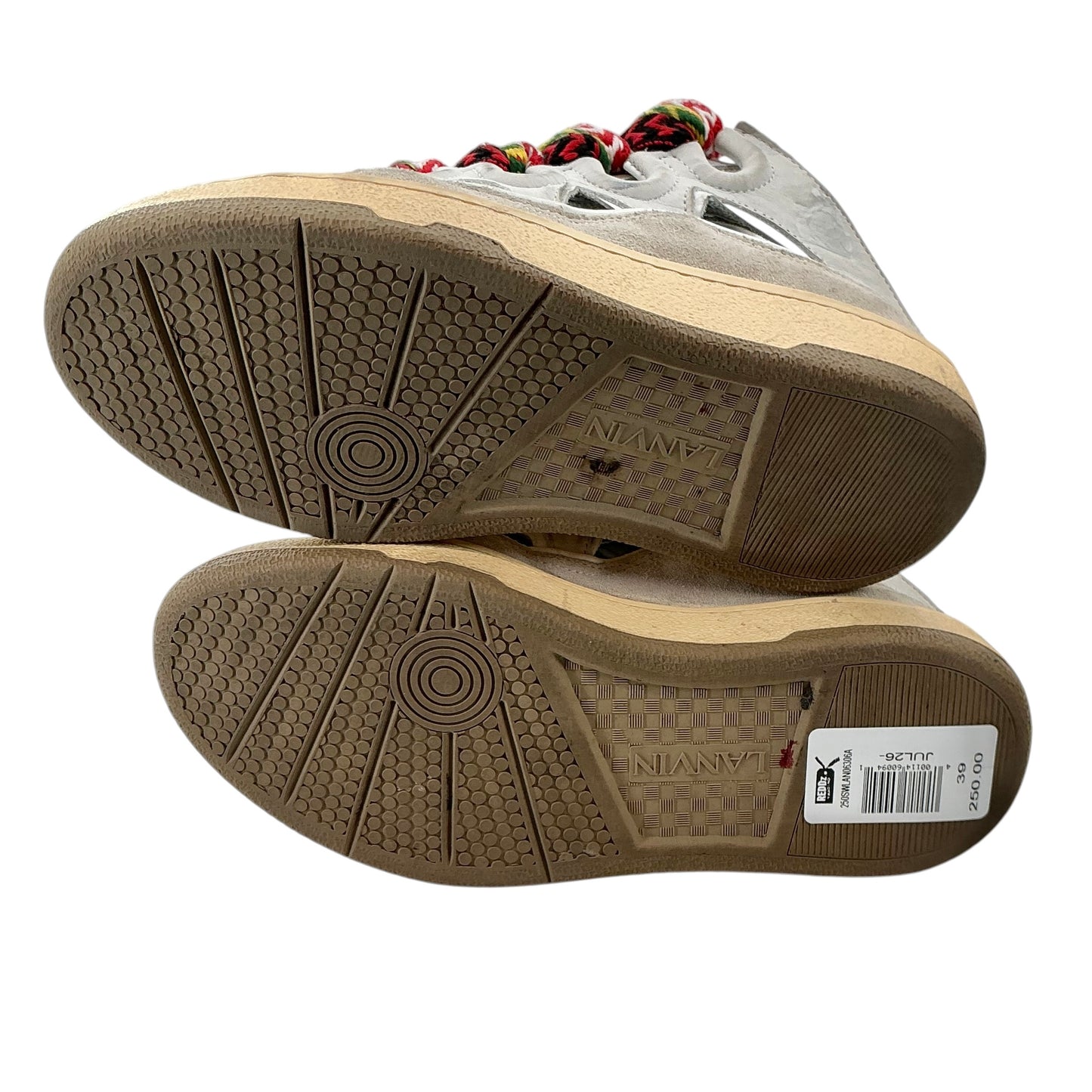 Lanvin Curb White Leather & Suede Open-Back Mule Sneakers