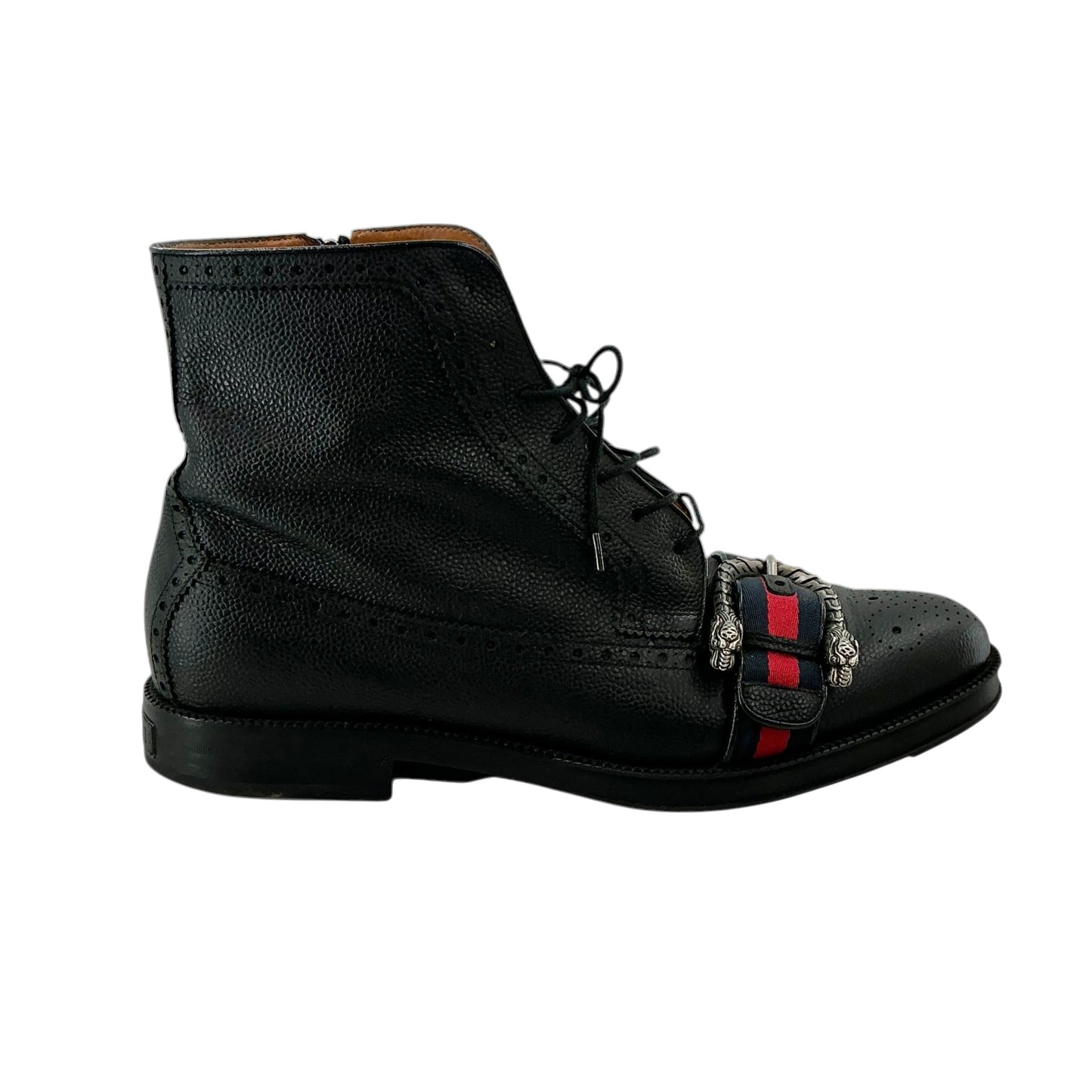 Gucci Men's Dionysus Web Grained Leather Brogue Combat Boots
