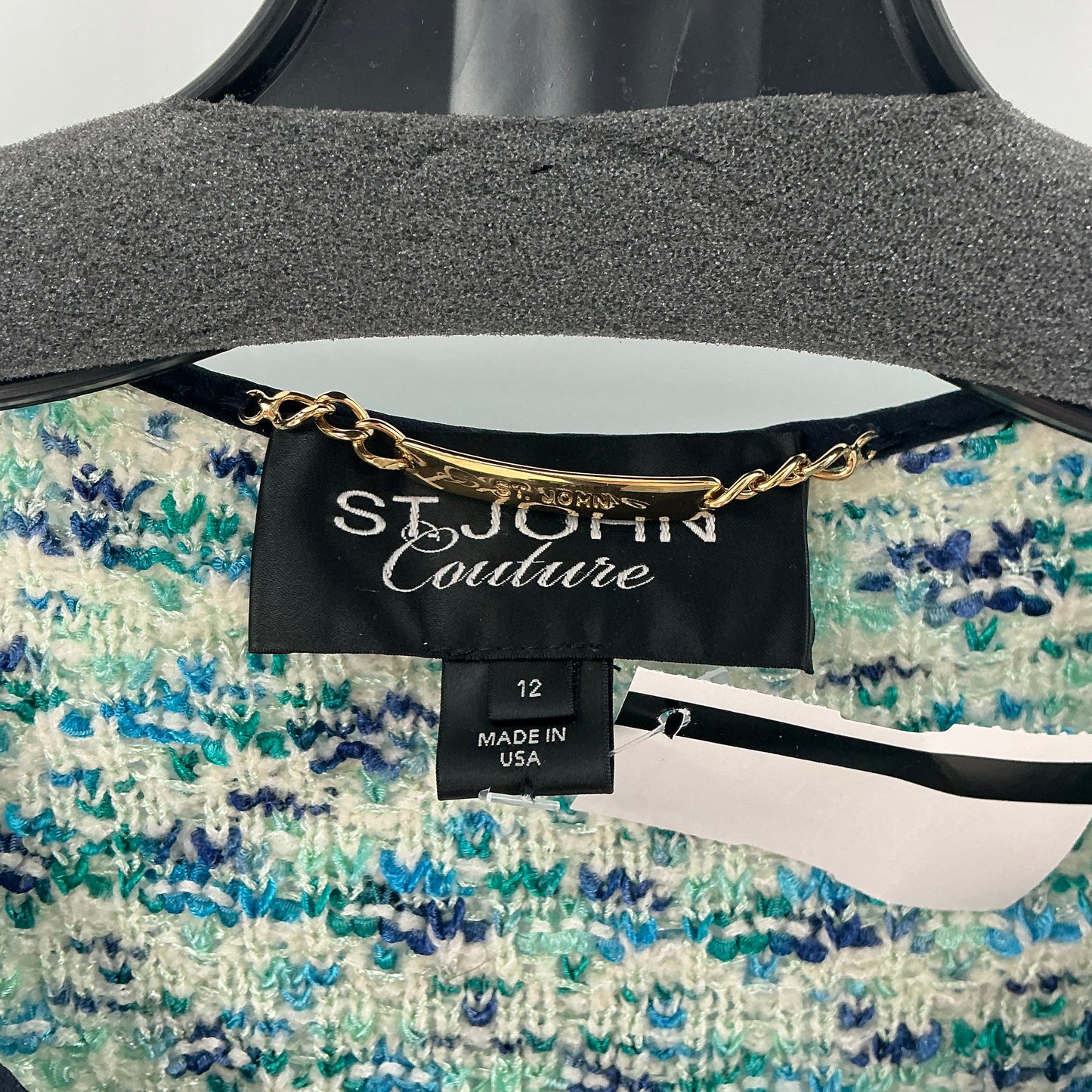 St. John Couture Teal Multi Fringe Knit Jacket