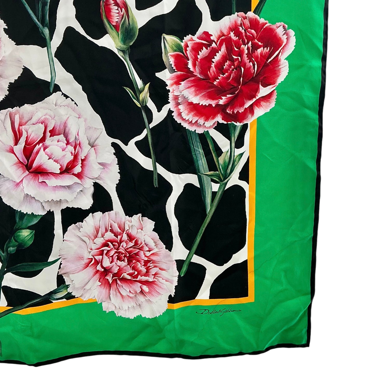 Dolce & Gabbana Carnation Print Silk Square Scarf - Vibrant Green & Black