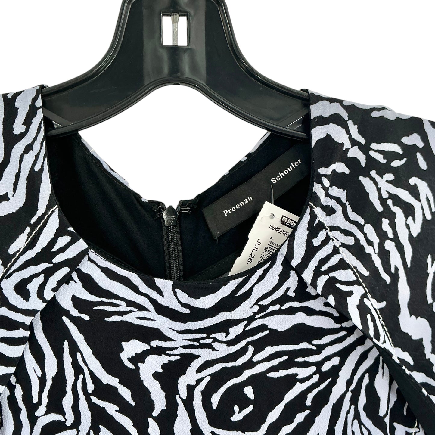 Proenza Schouler Blue & Black Zebra Print Asymmetric Draped Dress