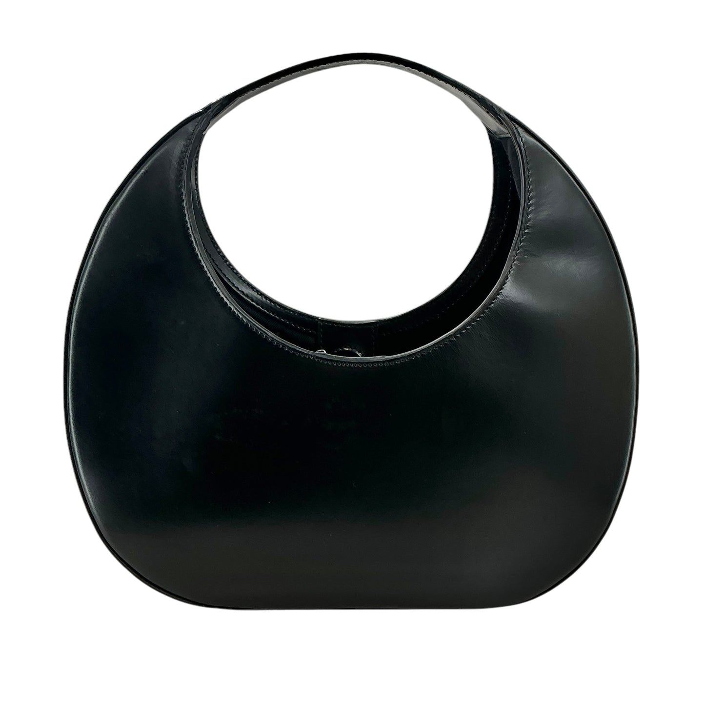 ANINE BING Luna Crescent Shoulder Bag in High-Shine Black Leather