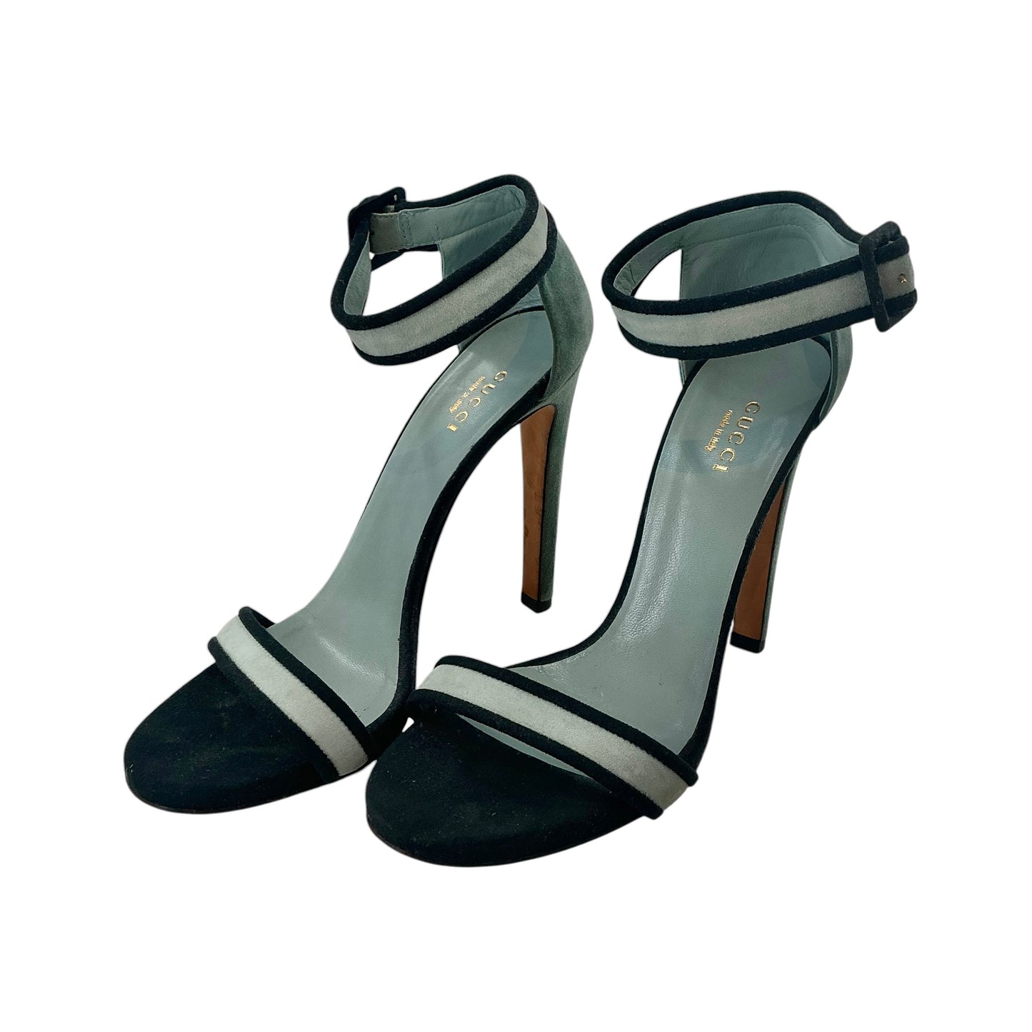 Gucci Suede Two-Tone Colorblock Ankle-Strap Sandals