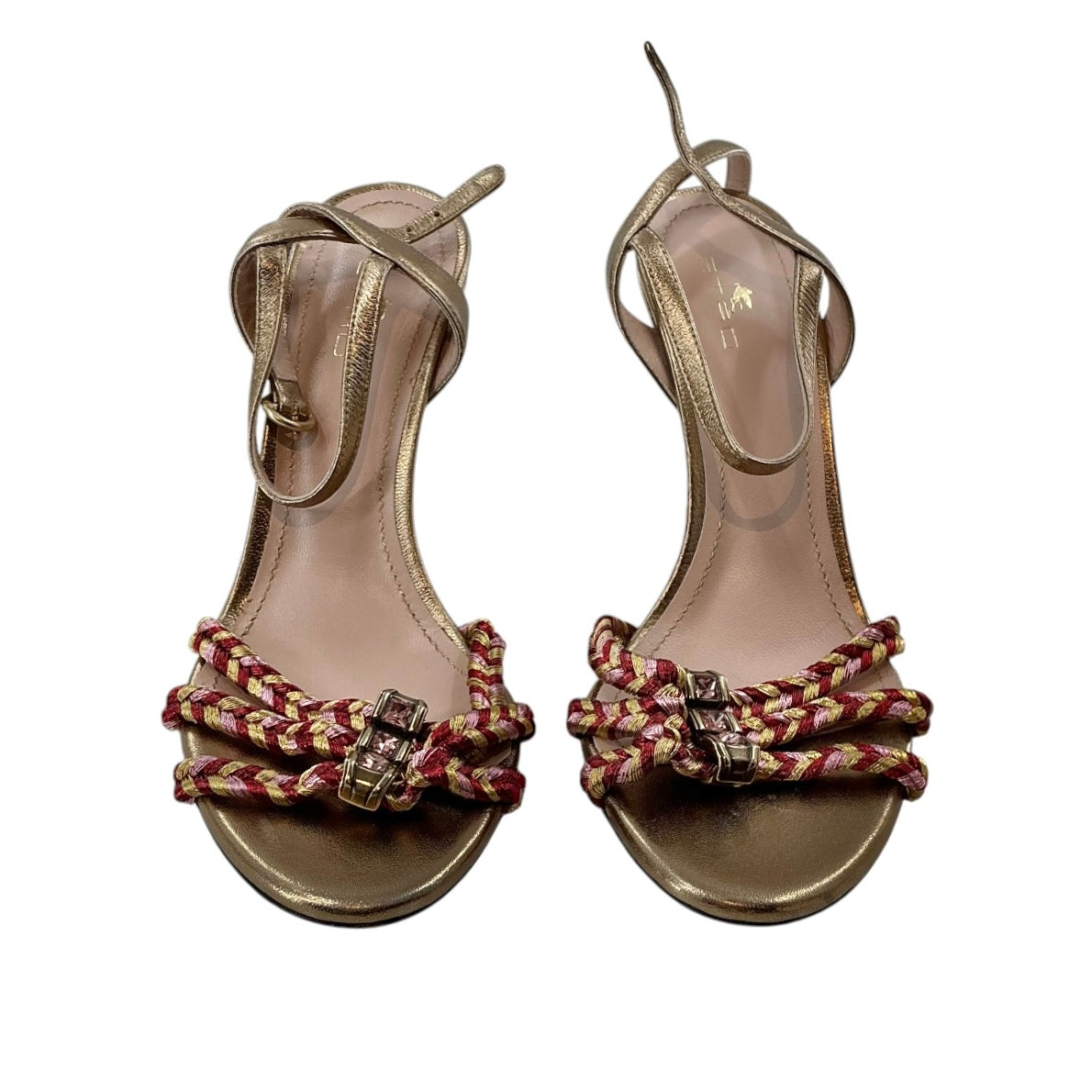 ETRO Gold Metallic Braided Strap Sandals