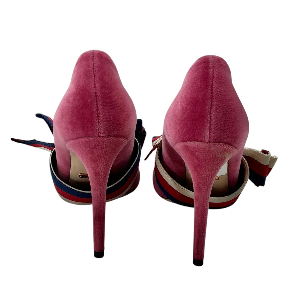 Gucci Pink Velvet Sylvie Web Bow Pumps
