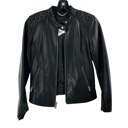 Marc New York Black Leather Quilted Shoulder Cafe Racer Jacket