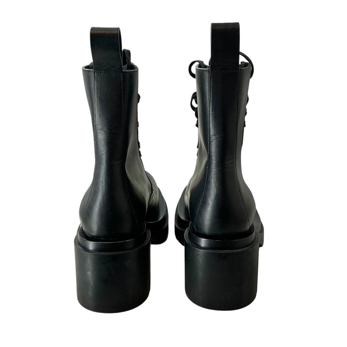 Bottega Veneta Black Leather Lug Heeled Lace-Up Combat Boots