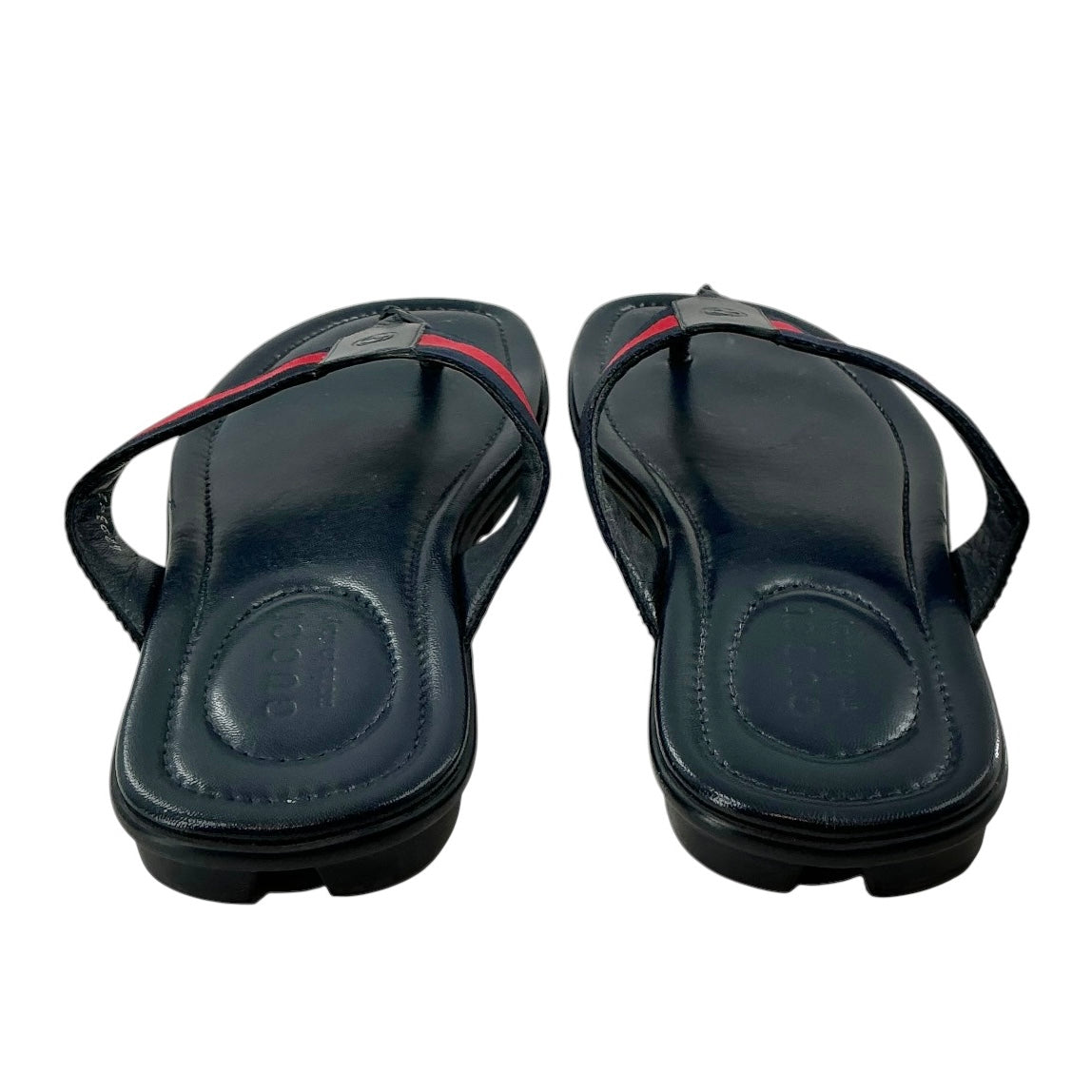 Gucci Men's Web & Leather Thong Sandals Black/Red