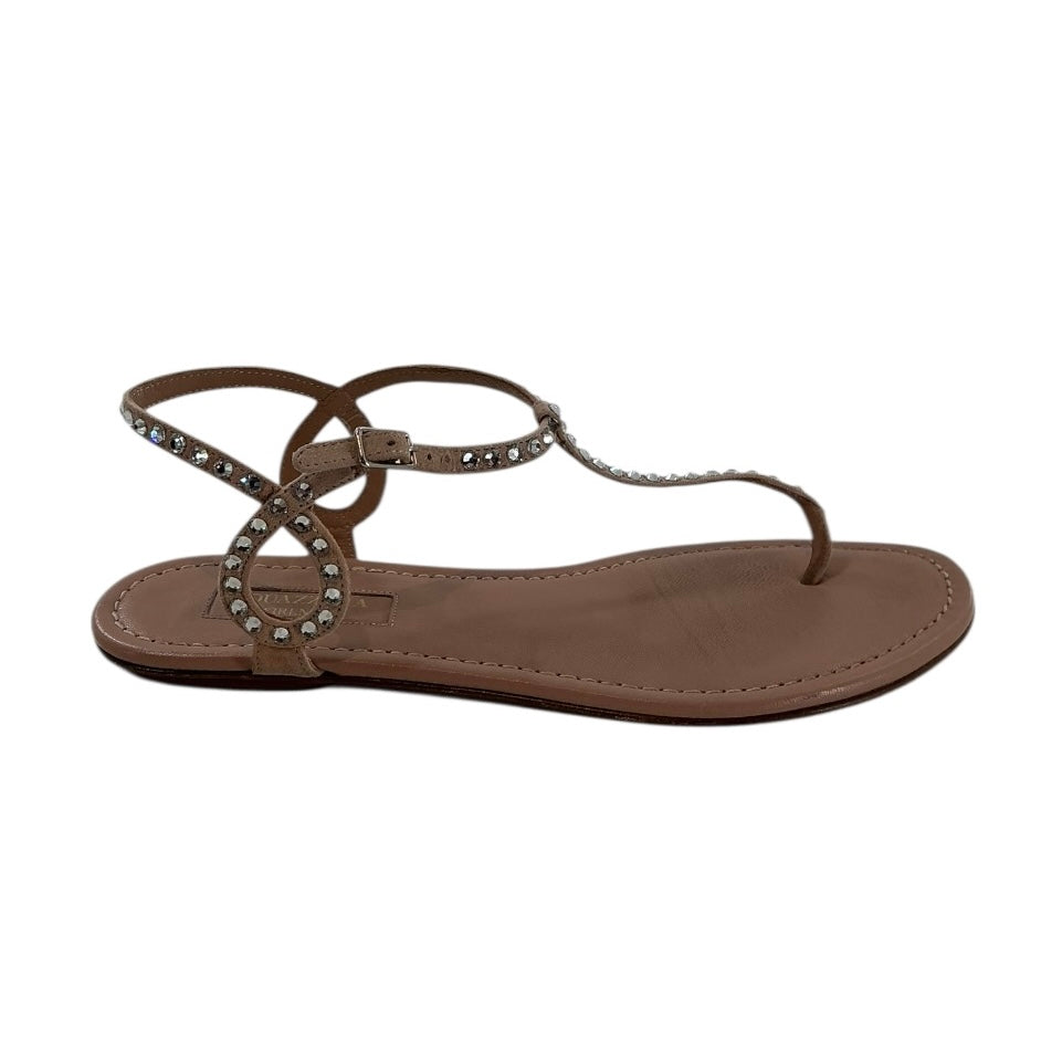 Aquazzura Tequila Crystal-Embellished Leather Flat Sandals