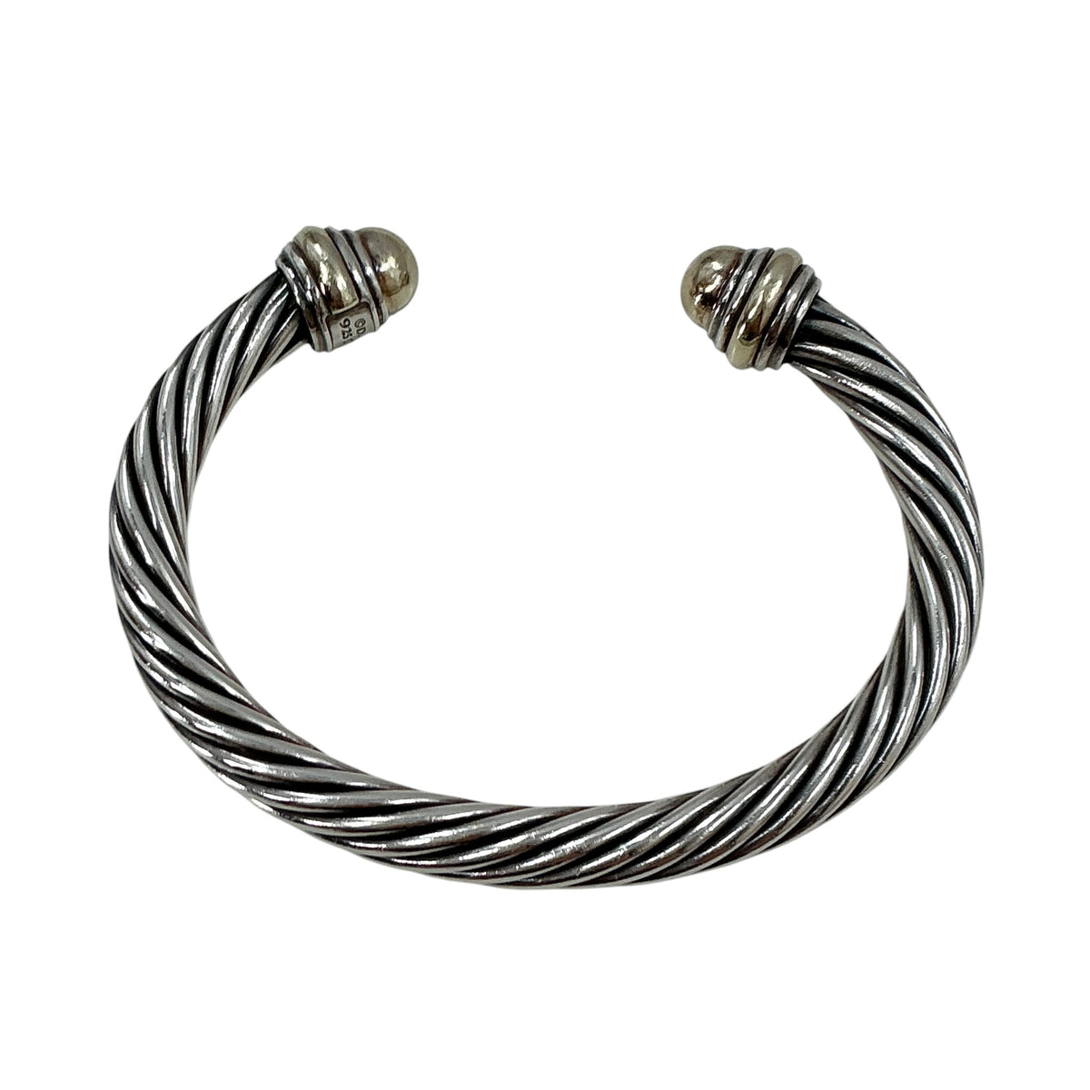 David Yurman Two-Tone Dome Classic Cable Cuff Bracelet 925 Sterling Silver 14K Gold