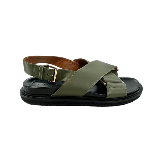 Marni Deep Green Leather Fussbett Sandals