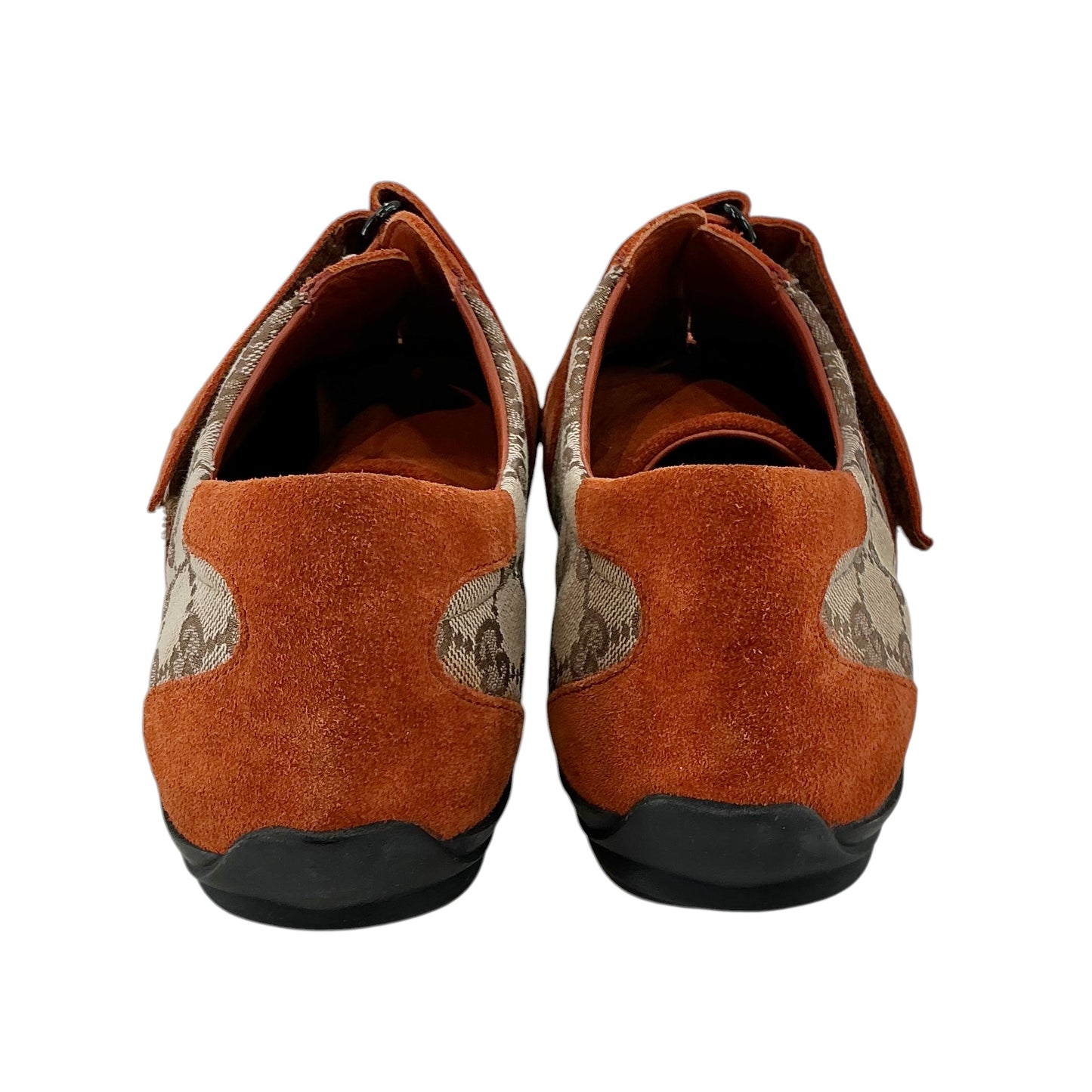 Gucci Vintage GG Monogram Canvas & Rust Orange Suede Velcro Sneakers