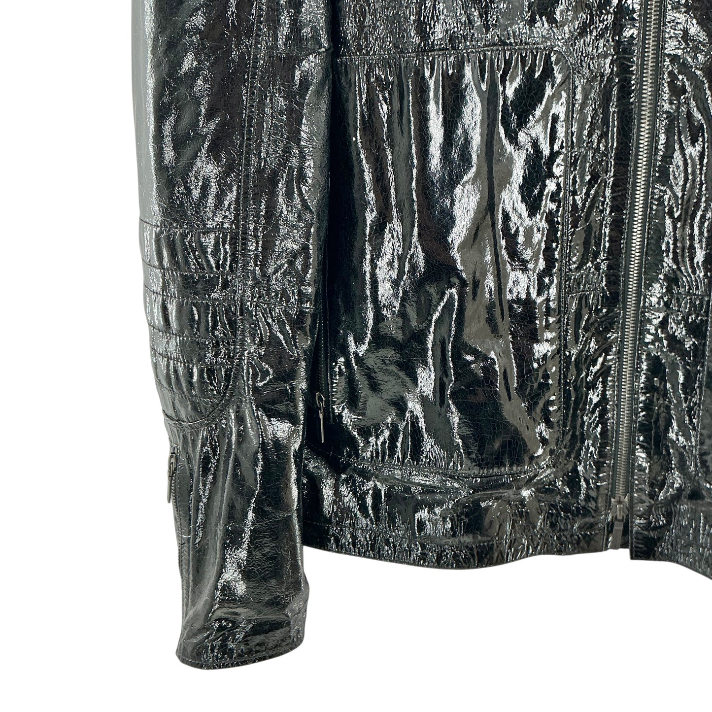 Jil Sander Black Glossy Textured Moto Blouson Jacket