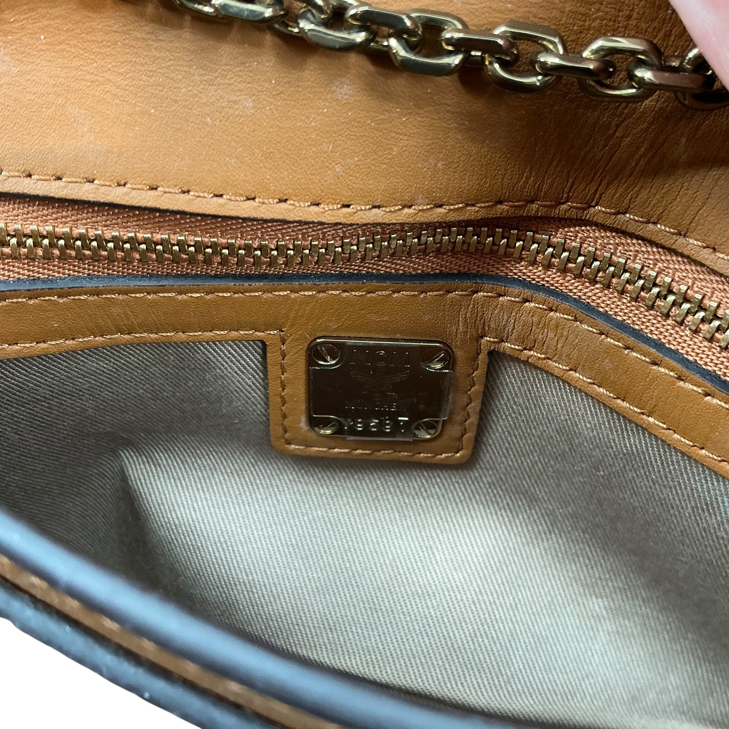 MCM Cognac Visetos Monogram Millie / Tracy Wallet on Chain Crossbody Bag