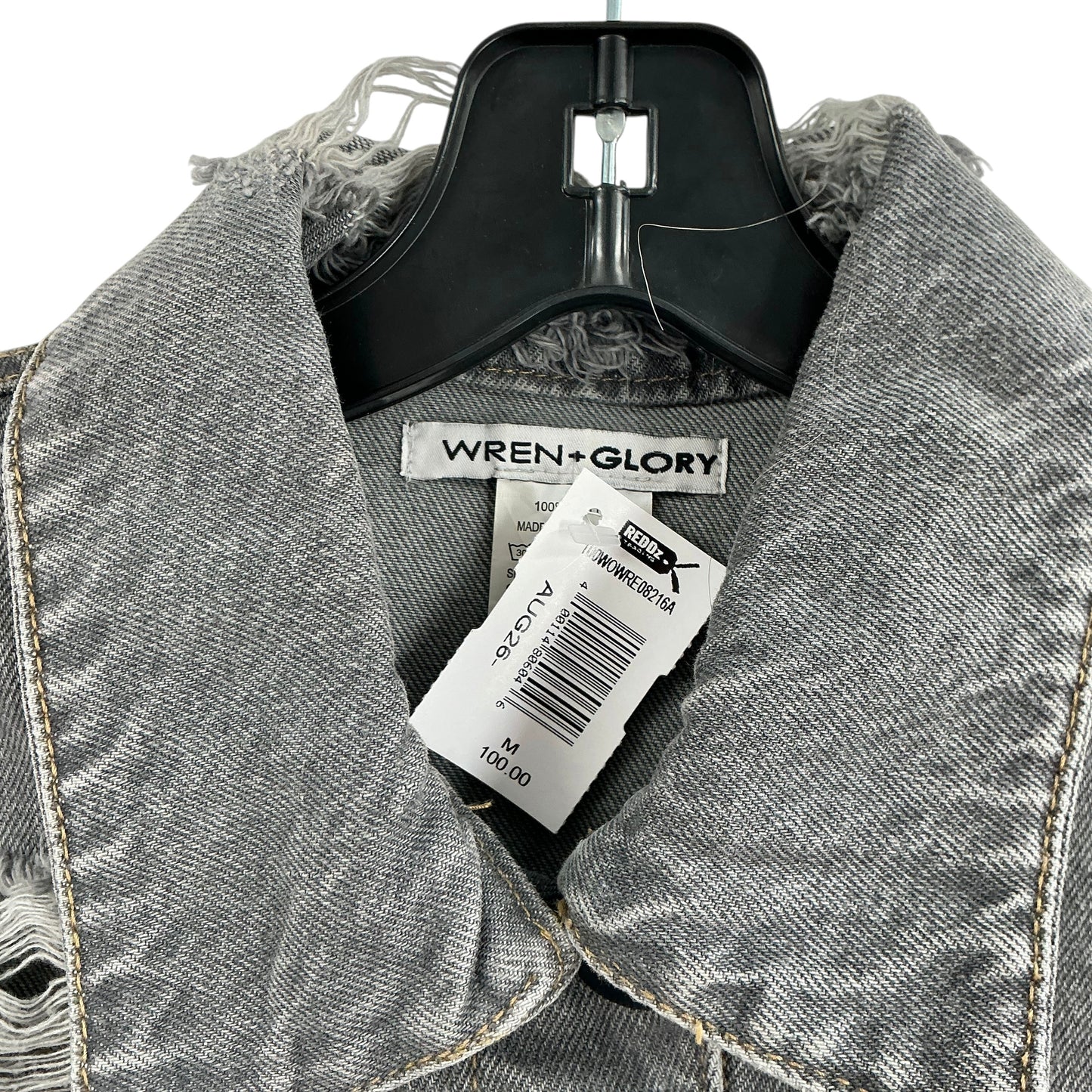 Wren + Glory Hand-Painted Distressed Grey Denim Jacket