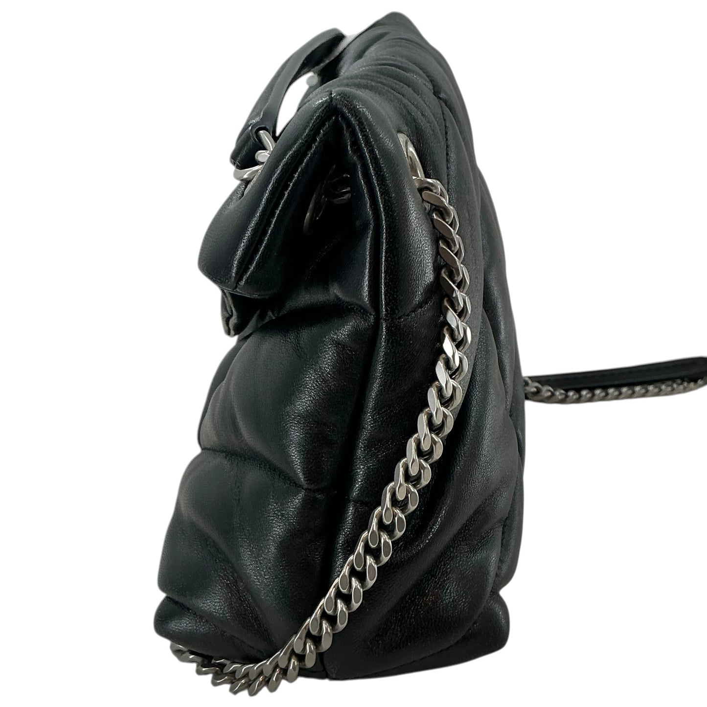 Saint Laurent Black Lambskin Quilted Loulou Puffer Chain Shoulder Bag